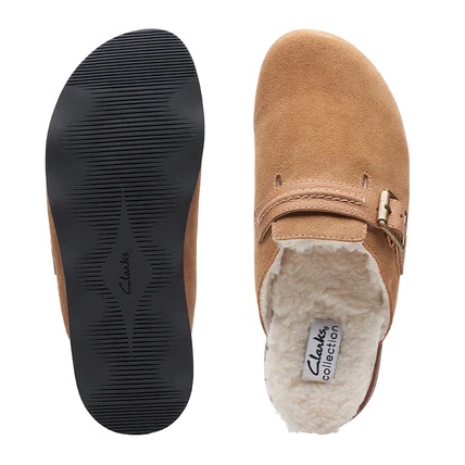 (W) Clarks Brynn Slide Tan Suede 착용 스타일 - 3