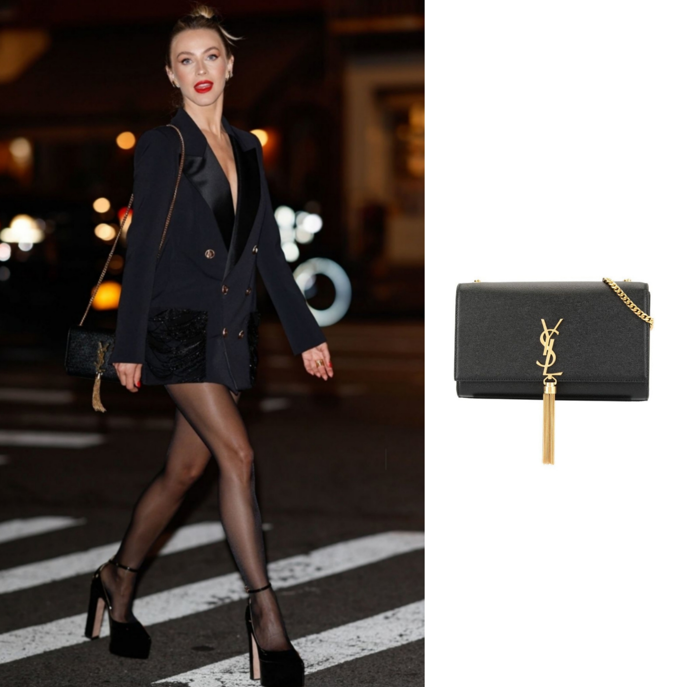 Saint Laurent Kate Chain Wallet with Tassel in Grain de Poudre Embossed Leather Black, Saint Laurent Kate Medium Chain Bag With Tassel In Grain De Poudre Embossed Leather Black 착용 스타일