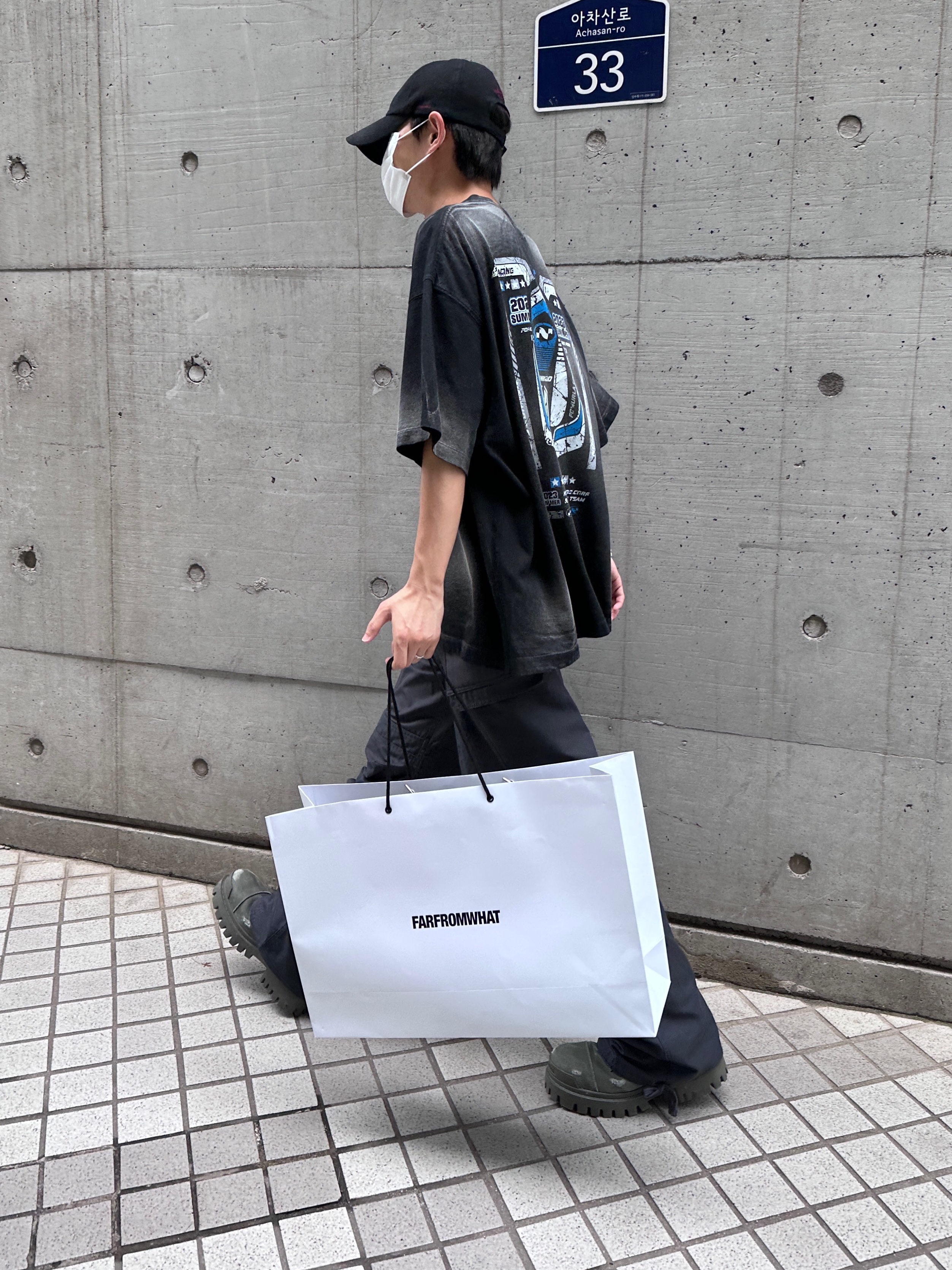 Nonnod Grandprix T-shirt Washed Black 착용 스타일 - 2
