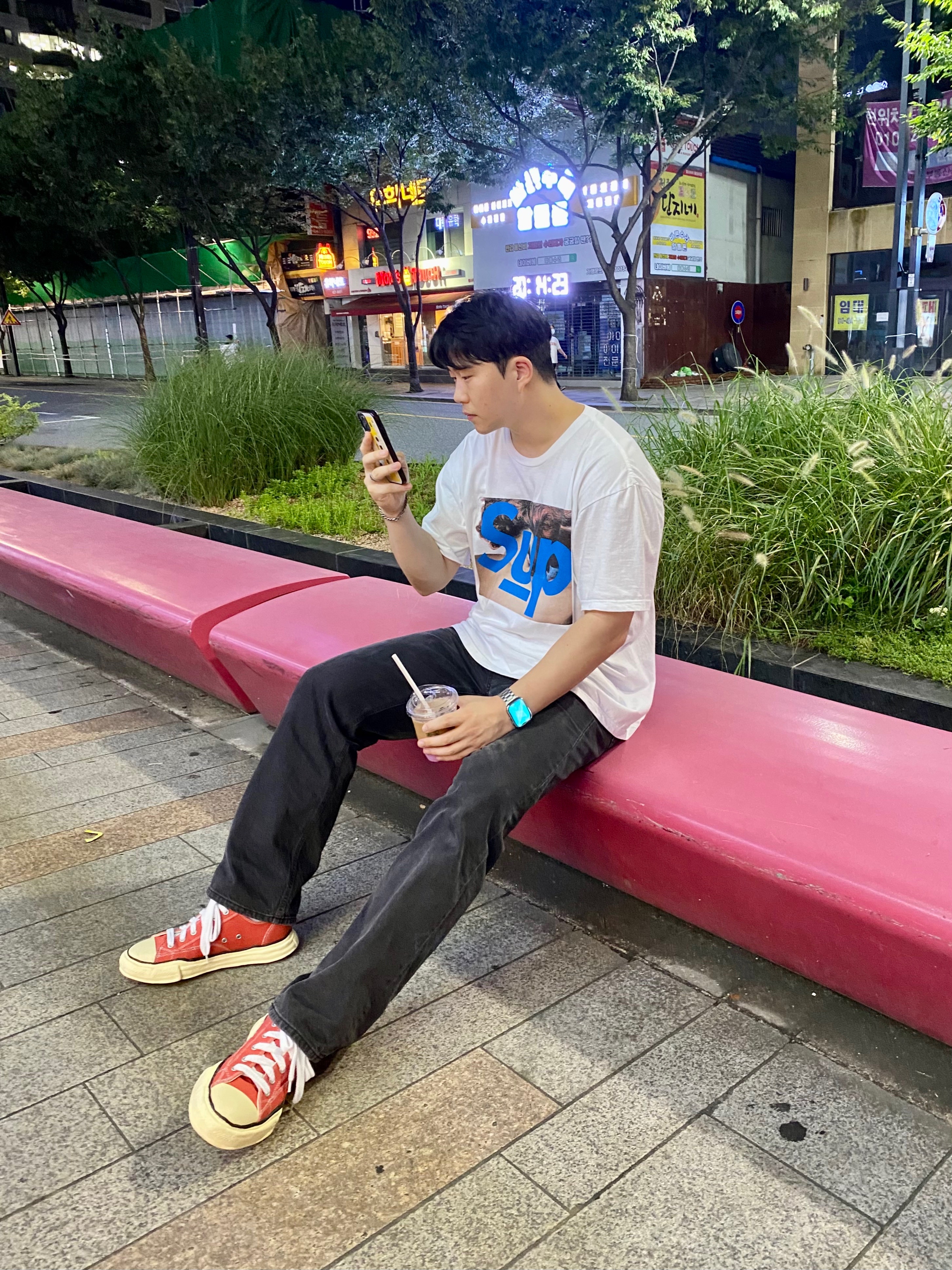 Maison Mihara Yasuhiro Peterson VL OG Sole Canvas Low-top Sneakers Orange, Supreme x Undercover Face T-Shirt White - 23SS 착용 스타일 - 2