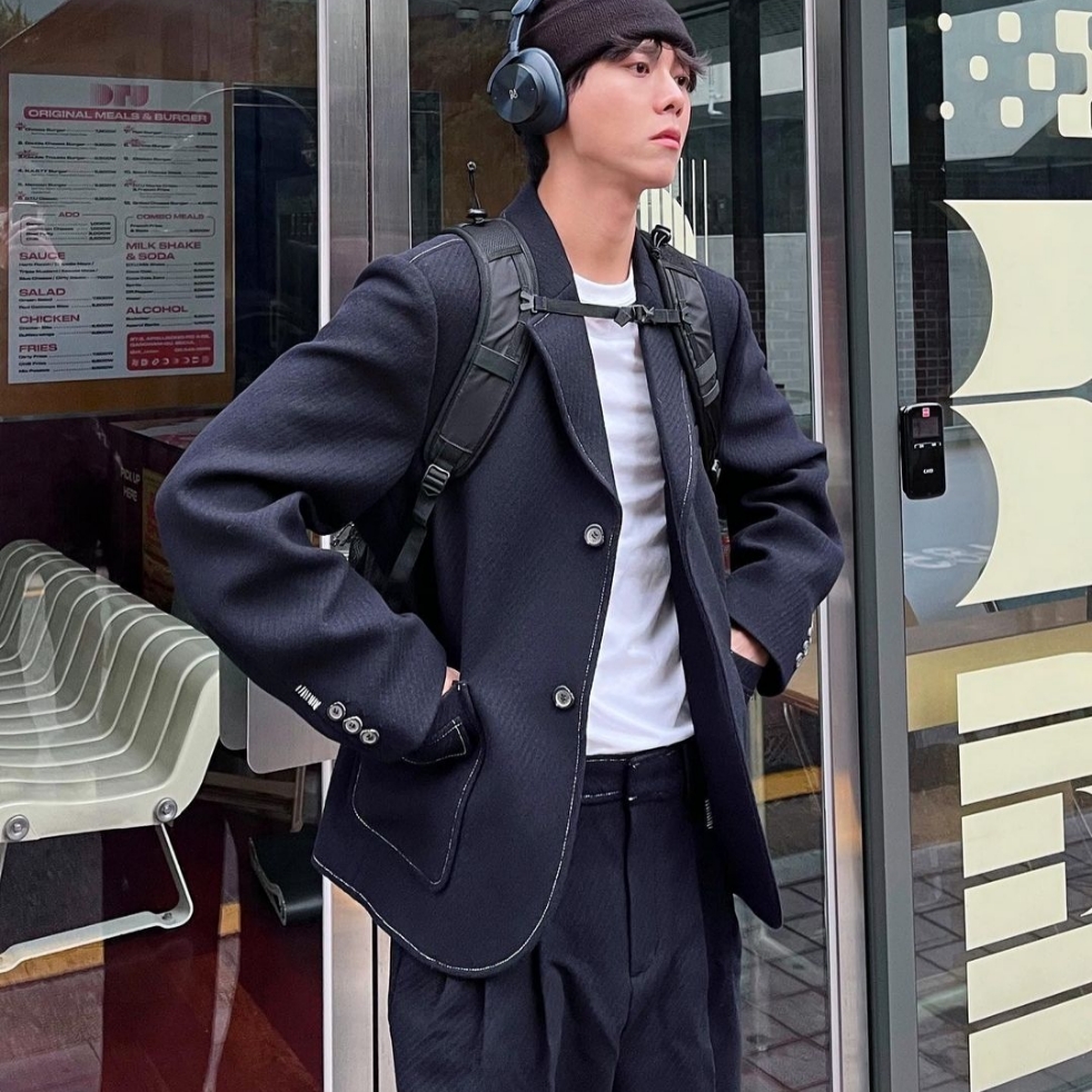 Ader Error Ation Blazer Navy 착용 스타일 - 1