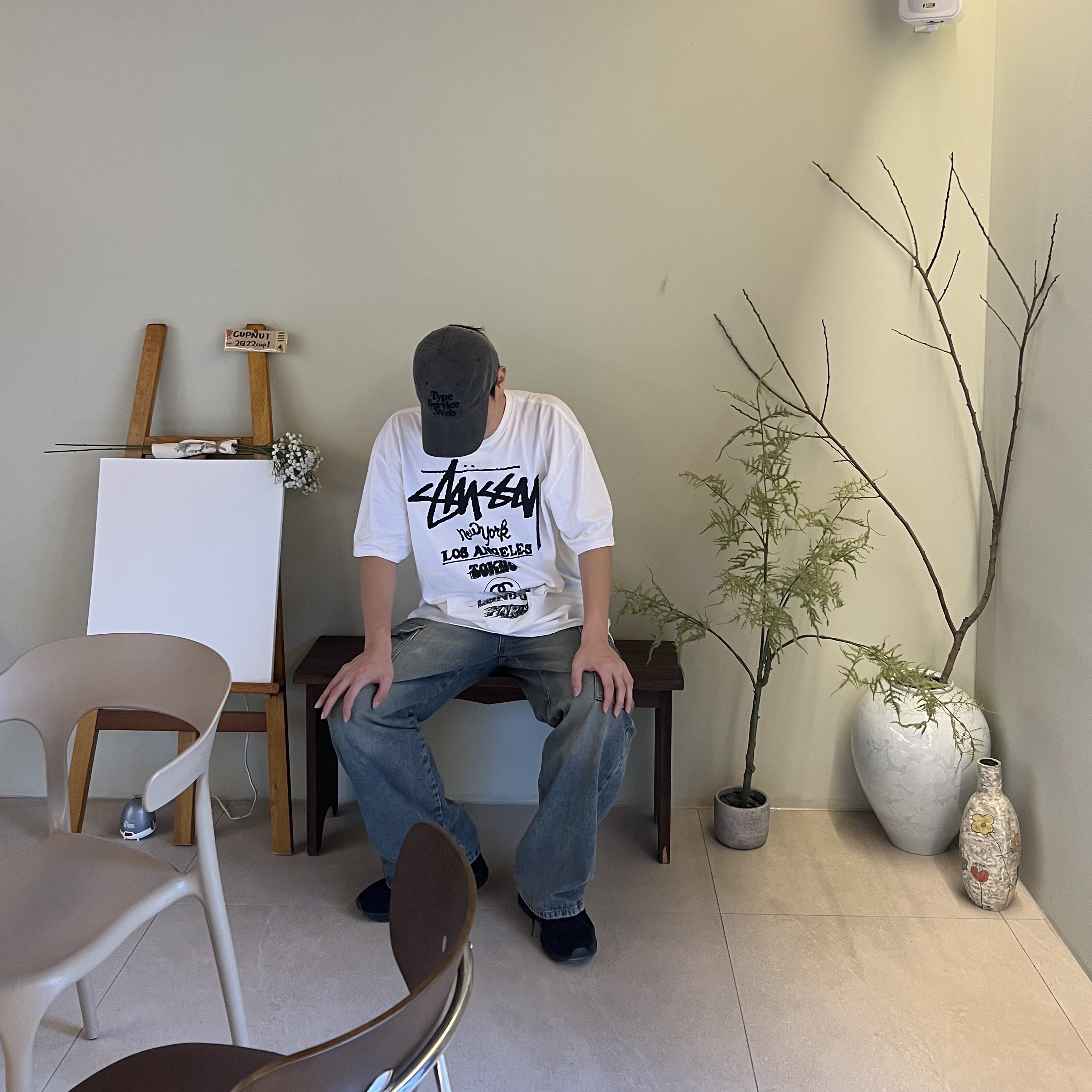 Stussy Tour T-Shirt White, Asics Gel-Sonoma 15-50 Black 착용 스타일 - 1