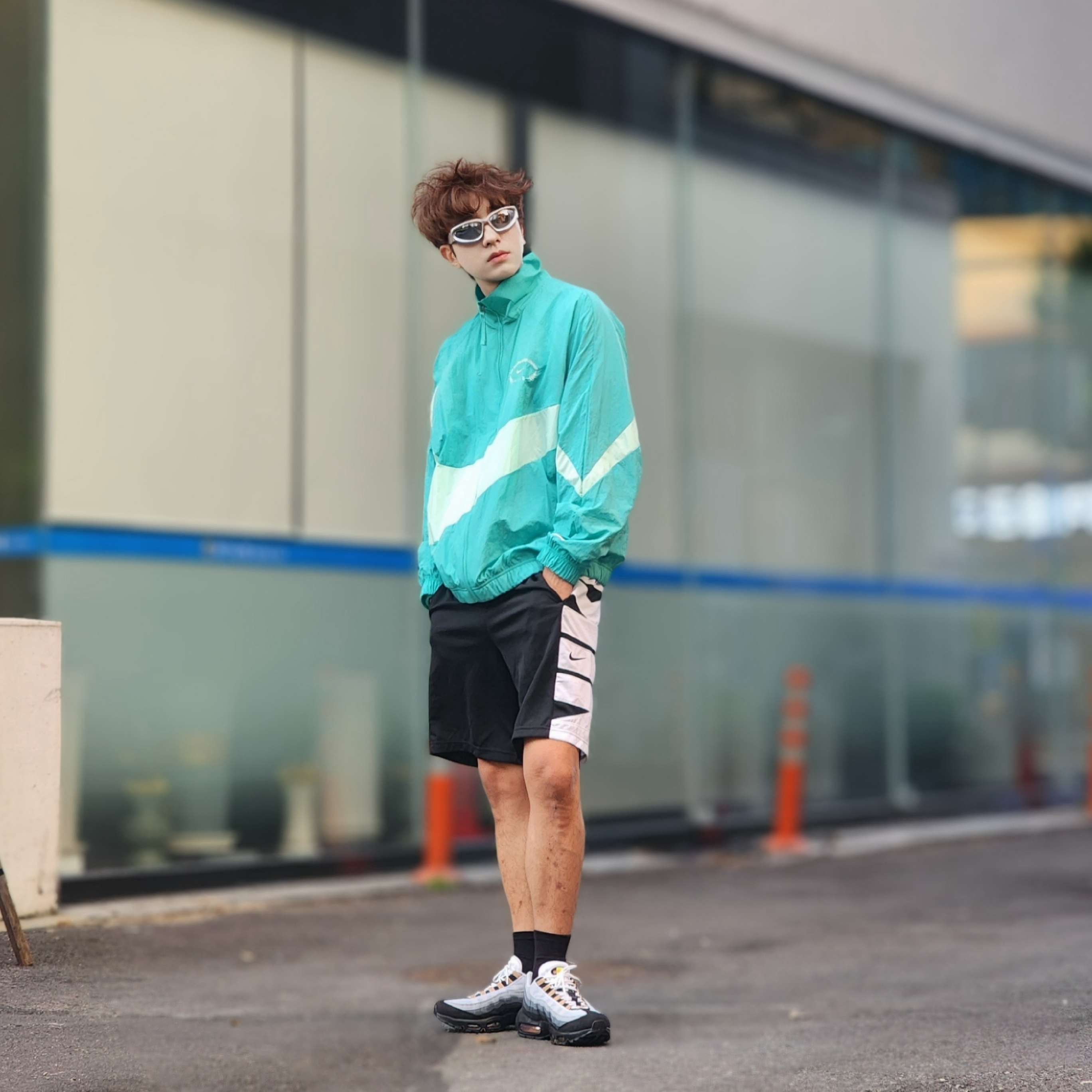 Nike Air Max 95 Wolf Grey Yellow Strike, Nike NSW HBR NCPS Woven Jacket Washed Teal - Asia 착용 스타일 - 4