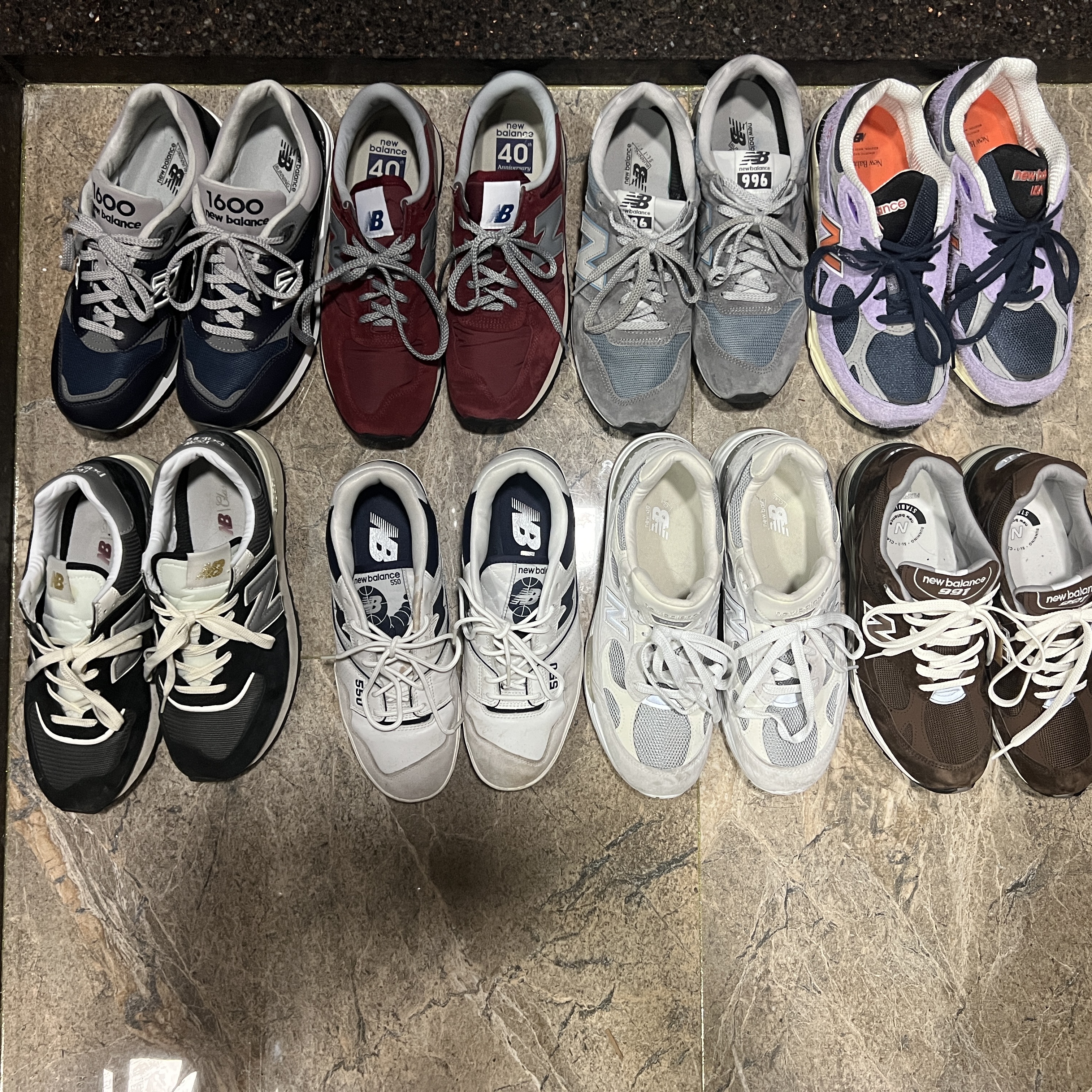 New Balance 730 Made in UK 40th Anniversary Burgundy, New Balance 1600 Legacy Navy 착용 스타일 - 1