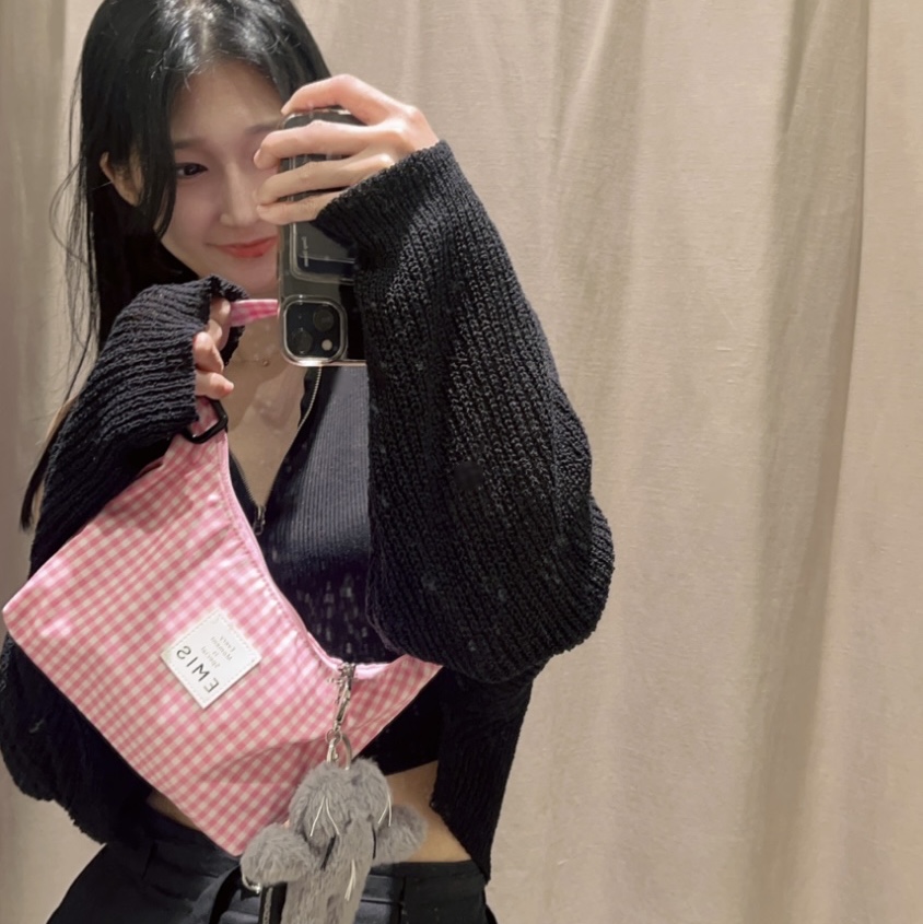 Emis Check Hobo Bag Pink 착용 스타일