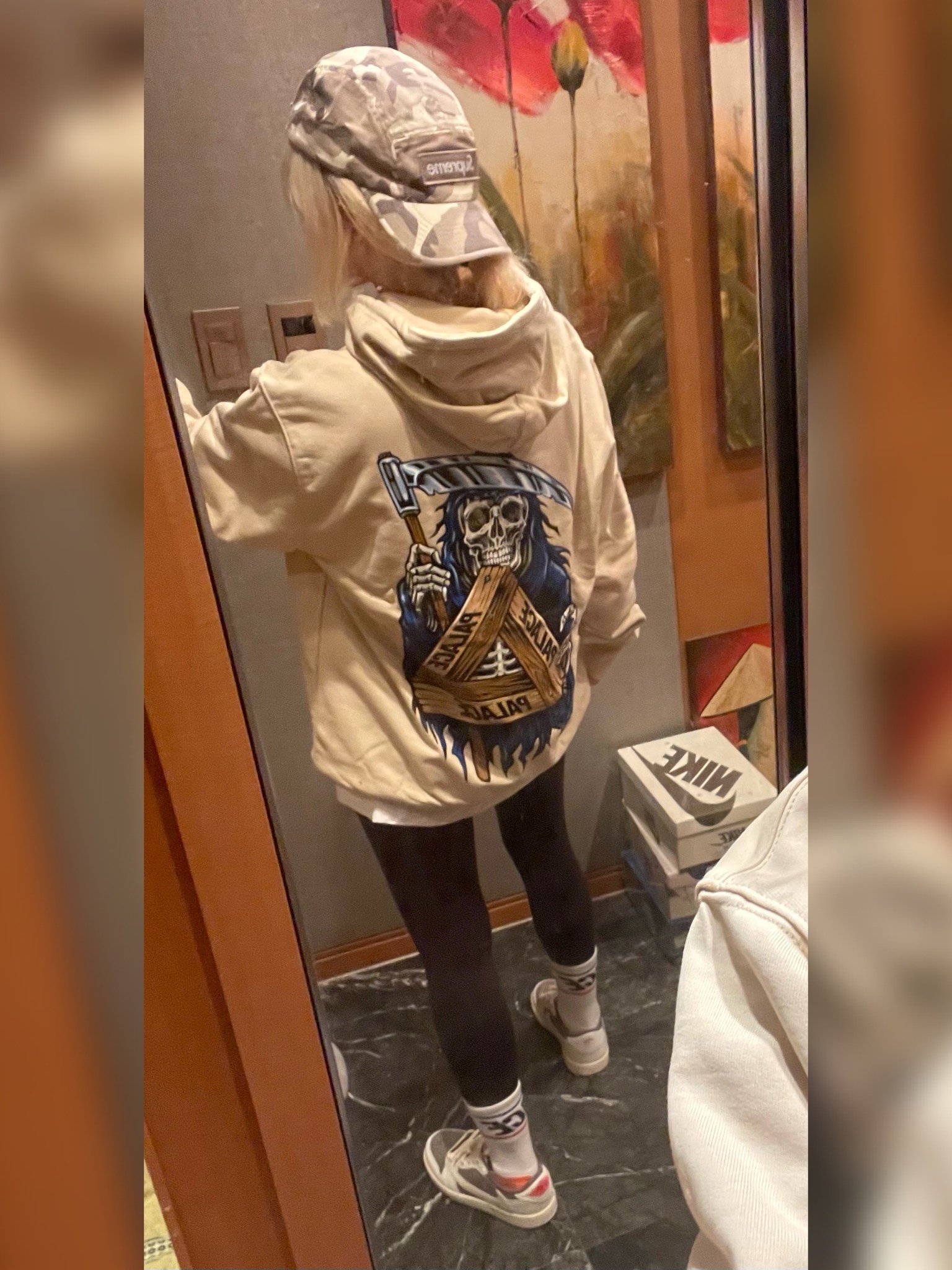 Supreme Military Camp Cap Stone Camo - 23SS, Palace Reaper Hood Camel - 23FW 착용 스타일 - 1
