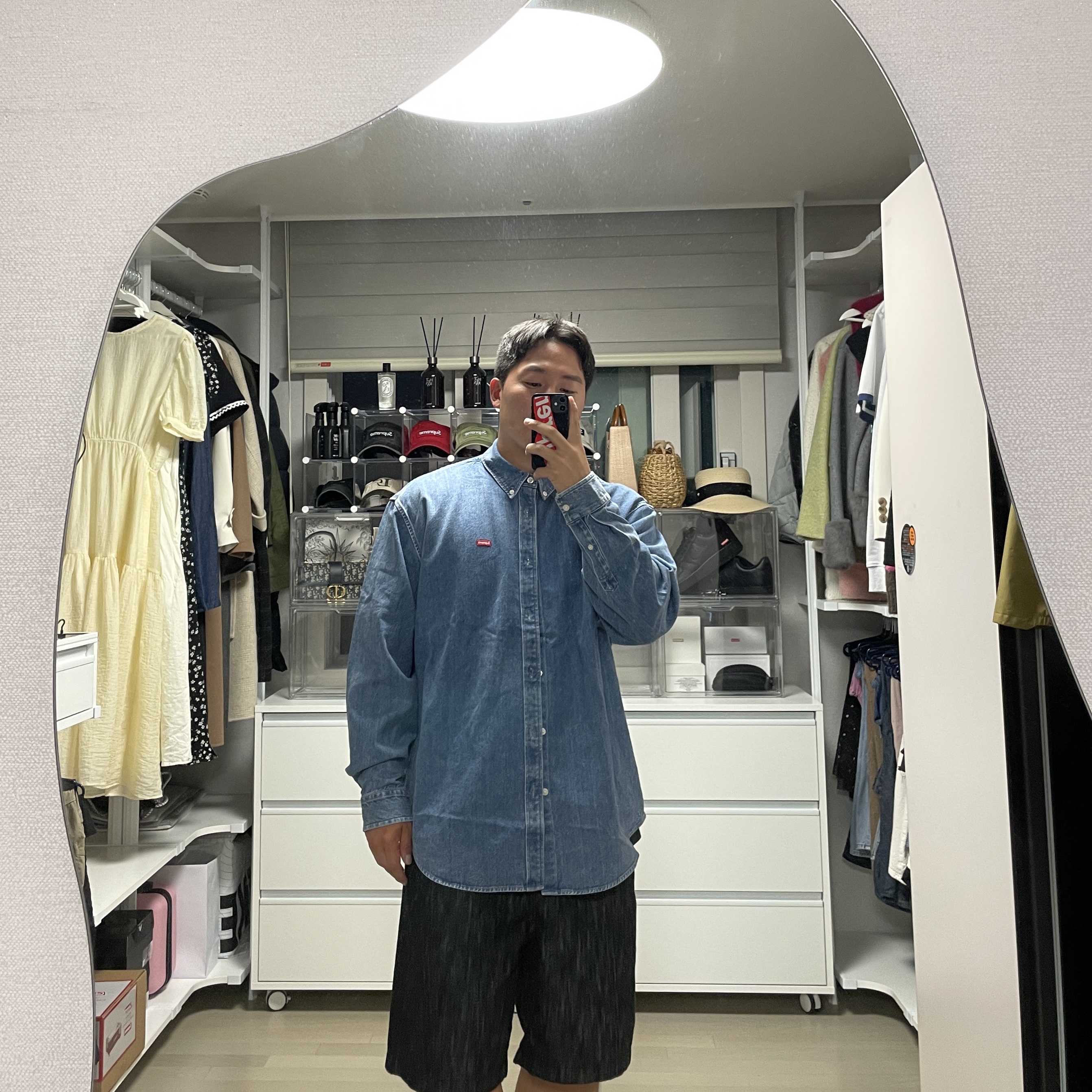 Supreme Small Box Shirt Denim - 23FW 착용 스타일 - 1