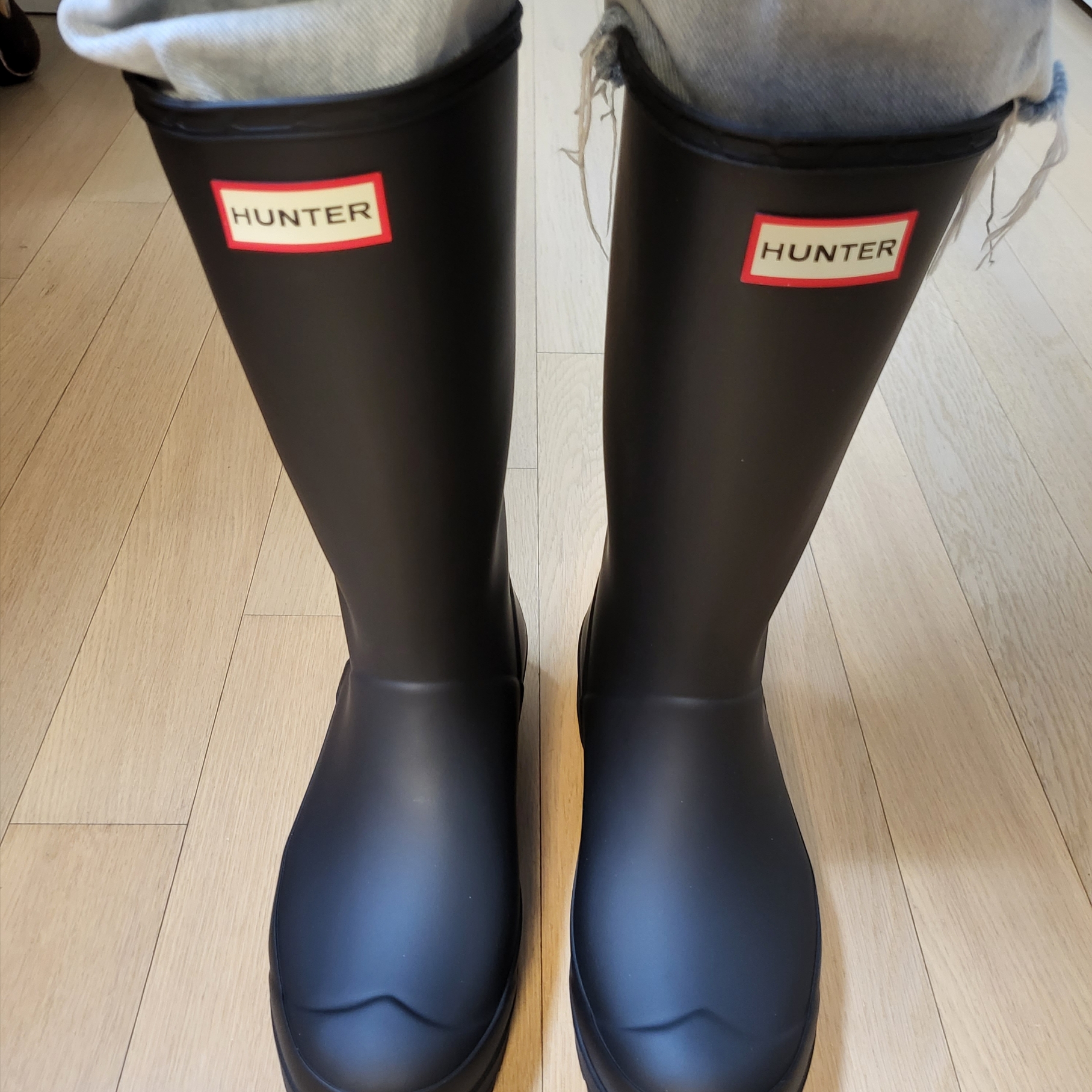 (W) Hunter Play Tall Wellington Rain Boots Arctic Moss 착용 스타일