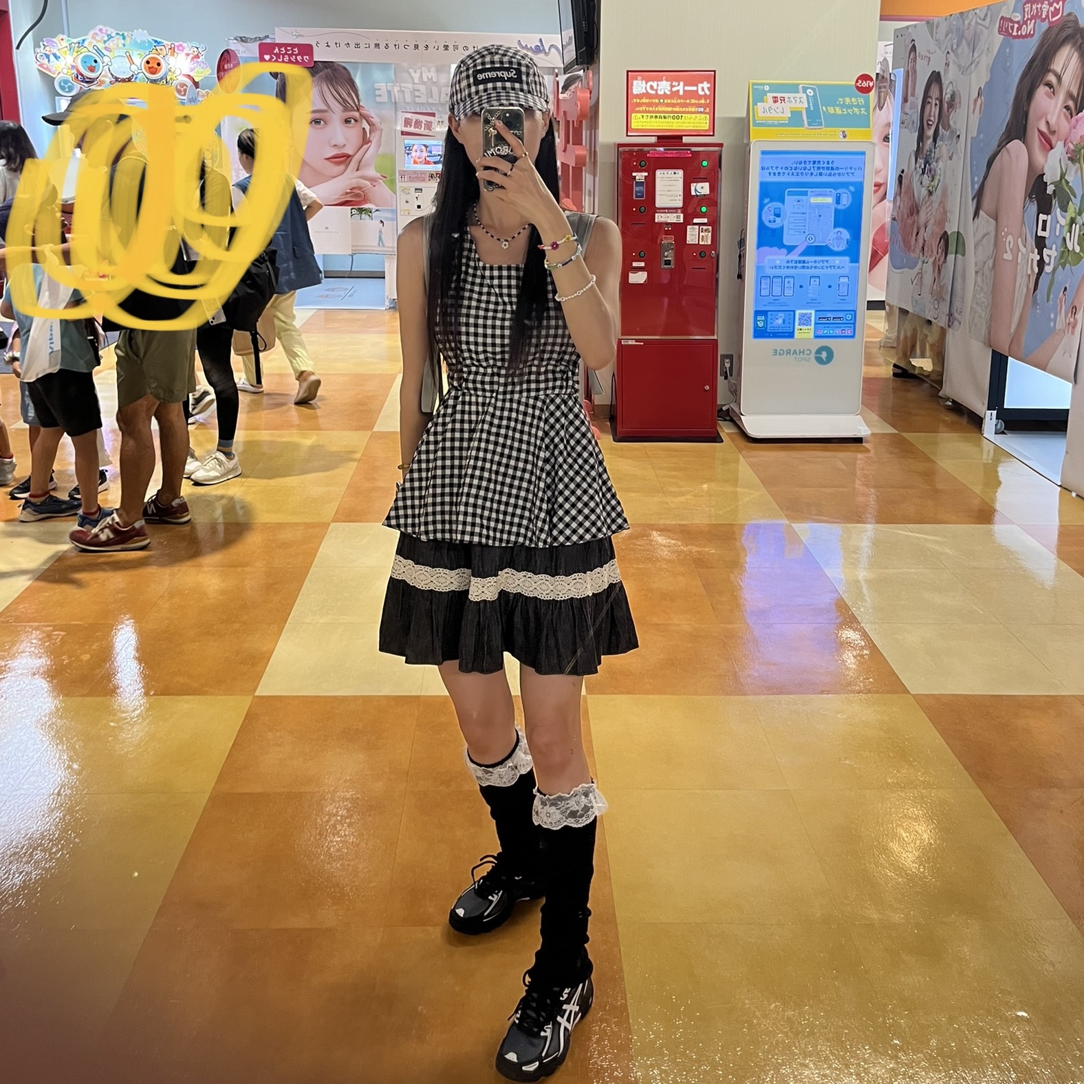 Asics Gel-Venture 6 Carrier Grey, Supreme Gingham Camp Cap Black - 23SS 착용 스타일 - 1
