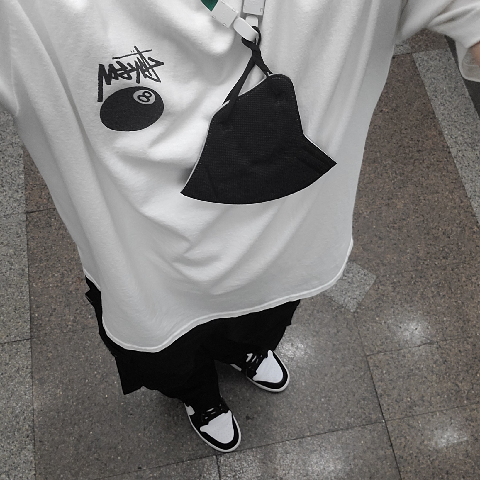 Stussy Billiards T-Shirt White, (W) Jordan 1 Low Black and White 착용 스타일