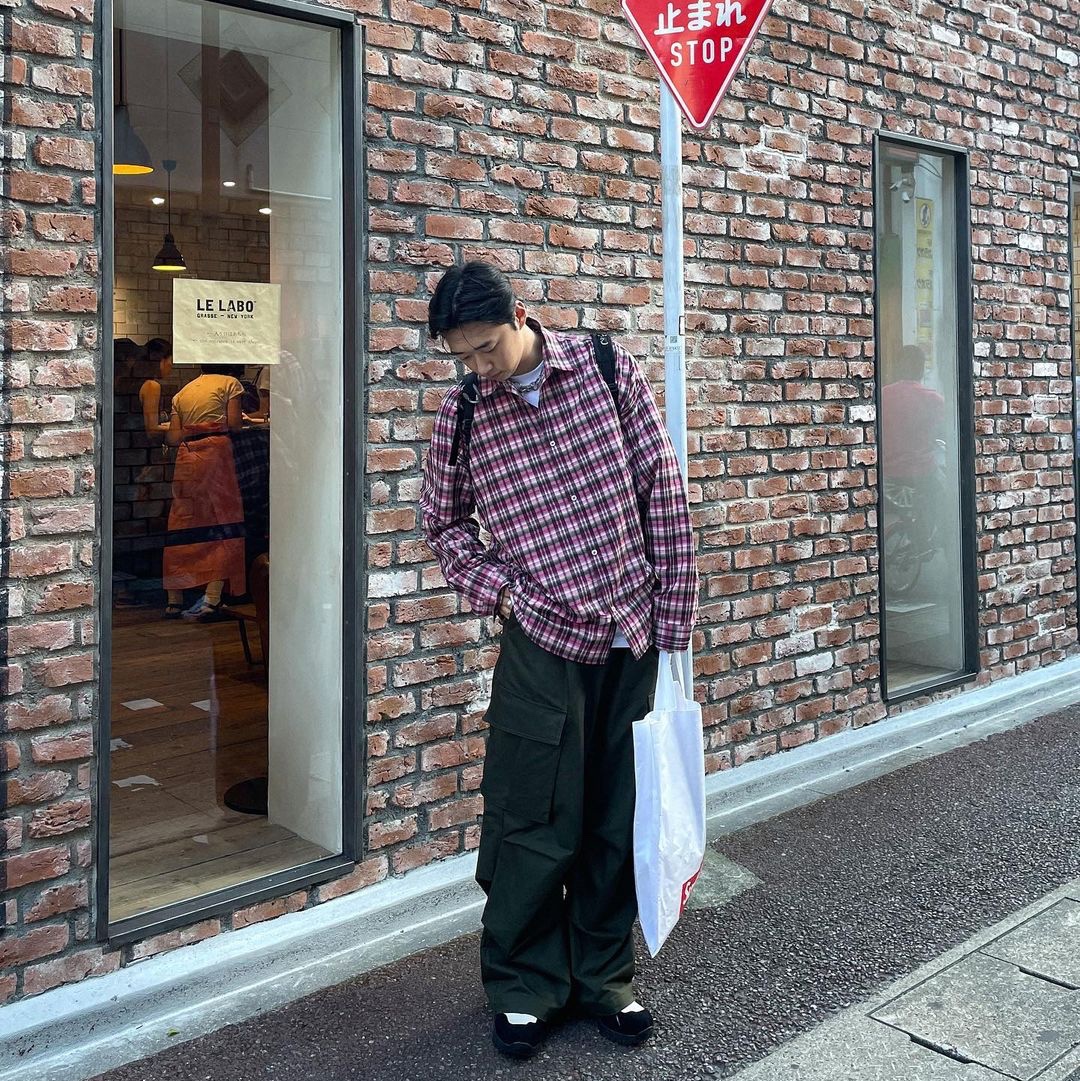 Nonnod Flexible String Check Shirts Wine, Nonnod Flexible String Check Shirts Pink 착용 스타일 - 1