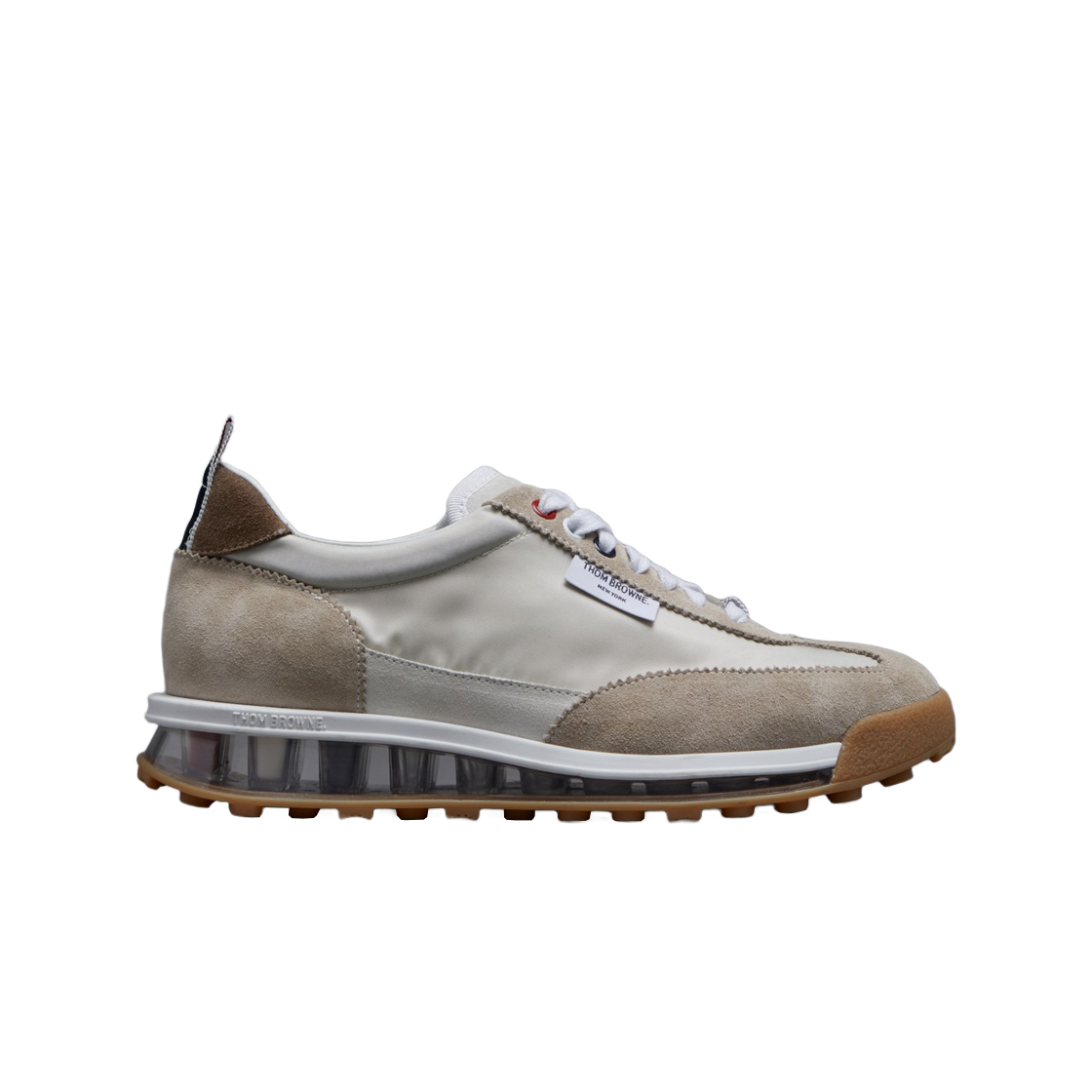 FFD120A-07989-215 (W) Thom Browne Nylon Clear Sole Tech Runner Medium Brown