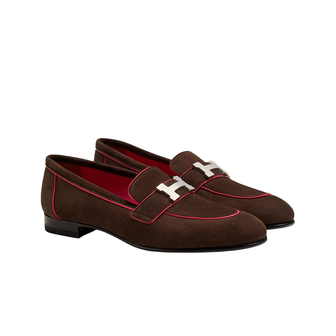 (W) 에르메스 파리 로퍼 스웨이드 고트스킨 & 팔라듐 하드웨어 마론 에벤 로즈 콘테가((W) Hermes Paris Loafers Suede Goatskin & Palladium Marron Ebene Rose Continga) - 2