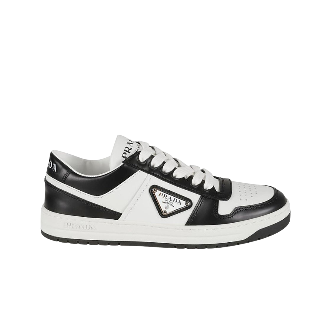 (W) 프라다 다운타운 레더 스니커즈 화이트 블랙((W) Prada Downtown Leather Sneakers White Black)