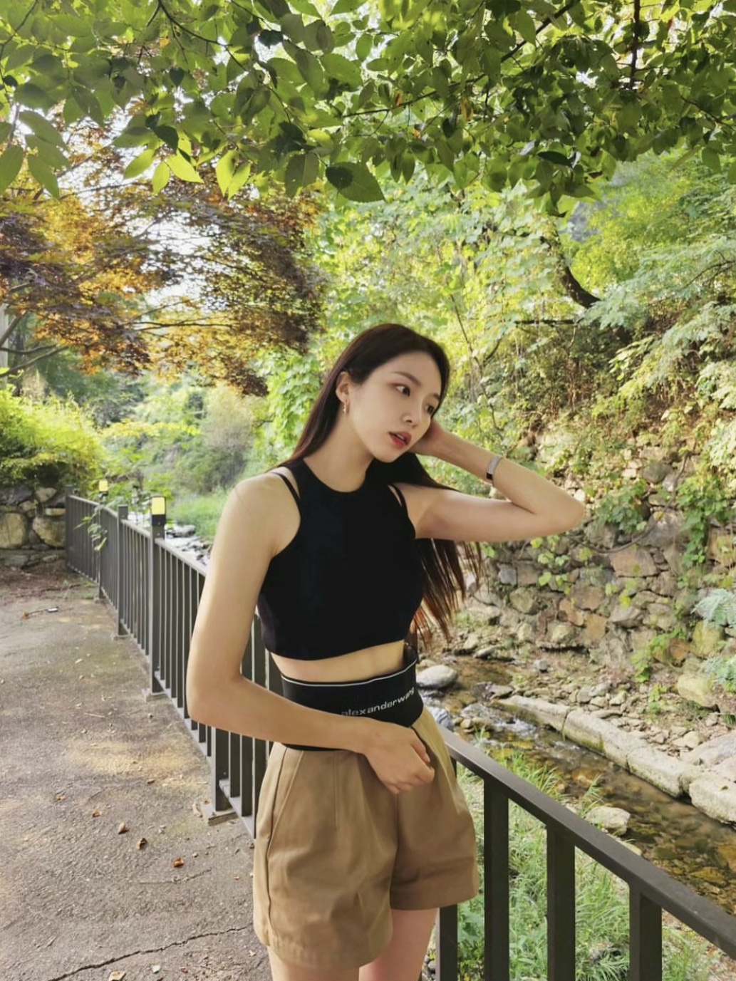 (W) Alexander Wang Safari Shorts in Cotton Tailoring Beige 착용 스타일