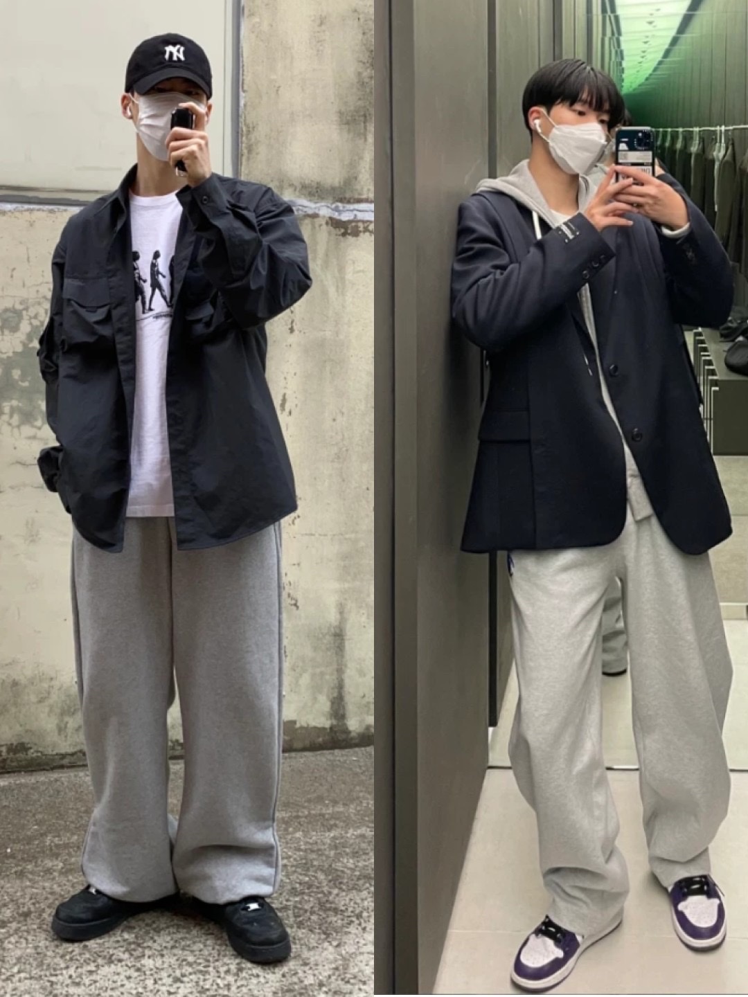 New Balance 992 Made in USA Navy, Wooyoungmi Cotton Back Logo Hooded Sweatshirt Black - 23SS 착용 스타일 - 3