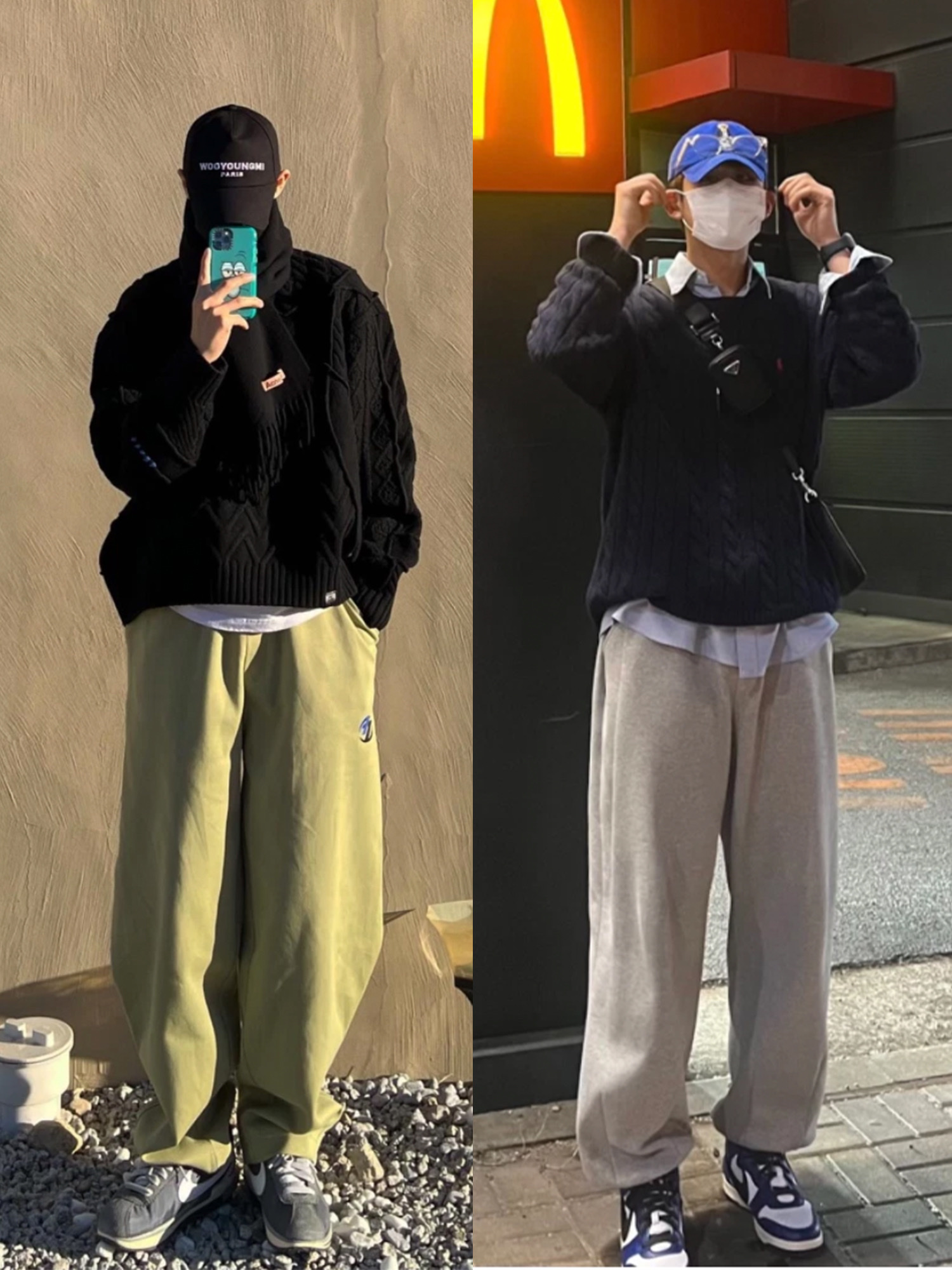 Zara x Ader Error Patchwork Oversize Knit Sweater Black, Nike x Sacai Zoom Cortez SP Iron Grey 착용 스타일 - 2