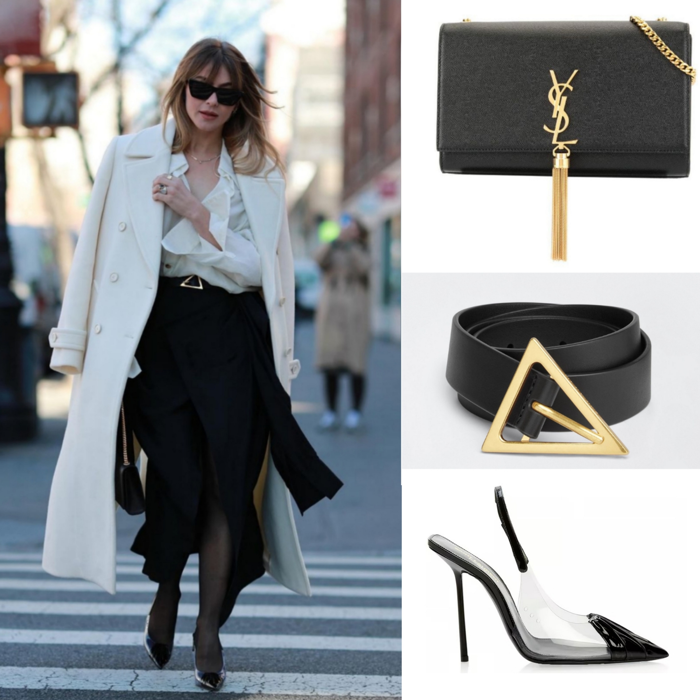 Saint Laurent Kate Chain Wallet with Tassel in Grain de Poudre Embossed Leather Black, Saint Laurent Kate Medium Chain Bag With Tassel In Grain De Poudre Embossed Leather Black 착용 스타일