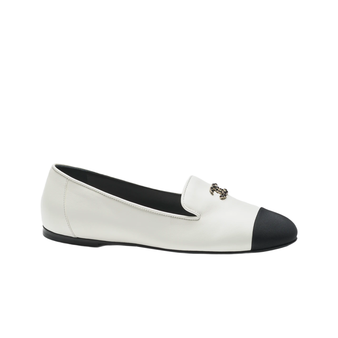 (W) Chanel Loafers Lambskin Grosgrain & White Black 상세 이미지 1