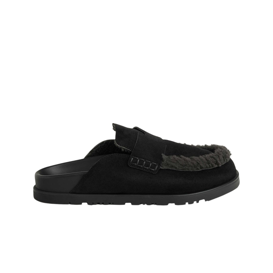 (W) 에르메스 고 뮬 스웨이드 고트스킨 & 누아 그리 퐁쎄((W) Hermes Go Mule Suede Goatskin & Noir Gris Fonce) - 1