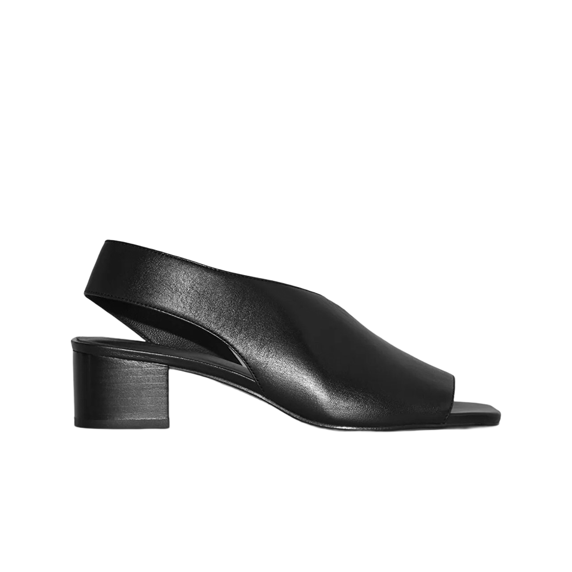 (W) 코스 레더 슬링백 블록 힐 샌들 블랙((W) COS Leather Slingback Block Heel Sandal Black)