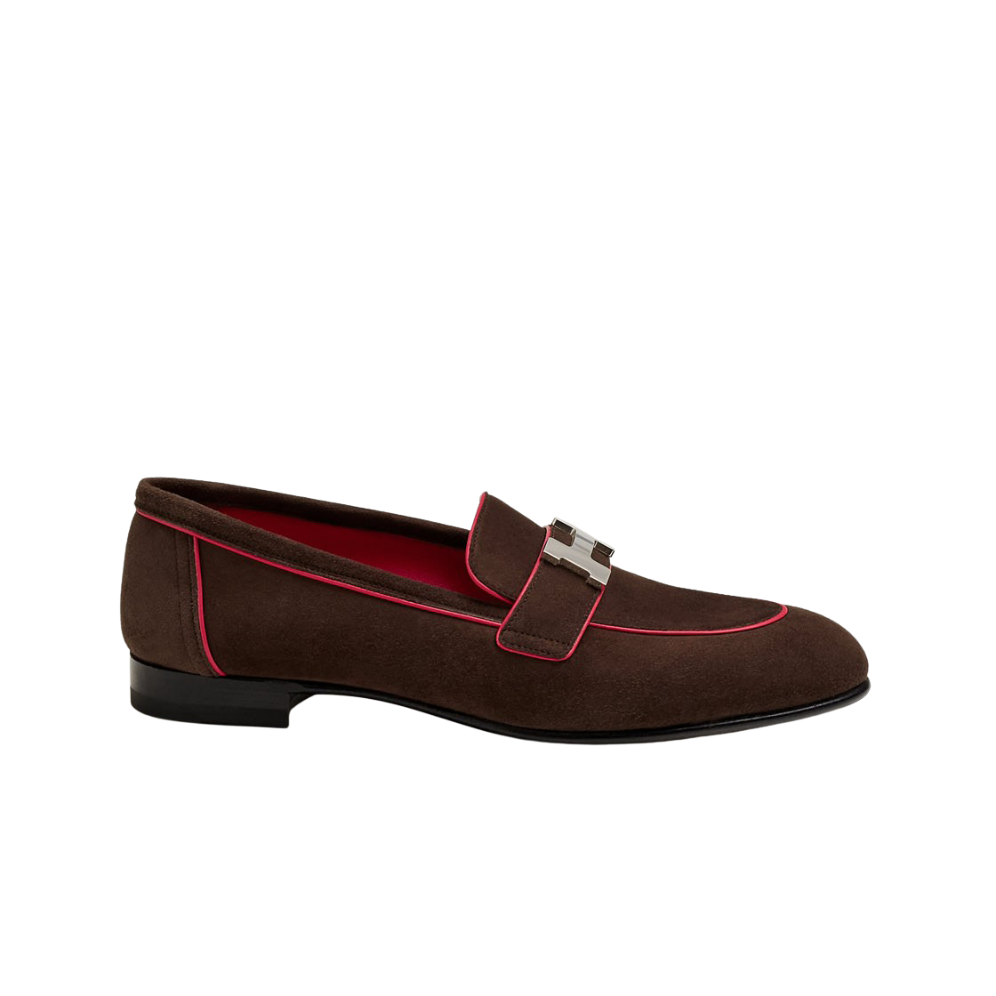 (W) 에르메스 파리 로퍼 스웨이드 고트스킨 & 팔라듐 하드웨어 마론 에벤 로즈 콘테가((W) Hermes Paris Loafers Suede Goatskin & Palladium Marron Ebene Rose Continga) - 1