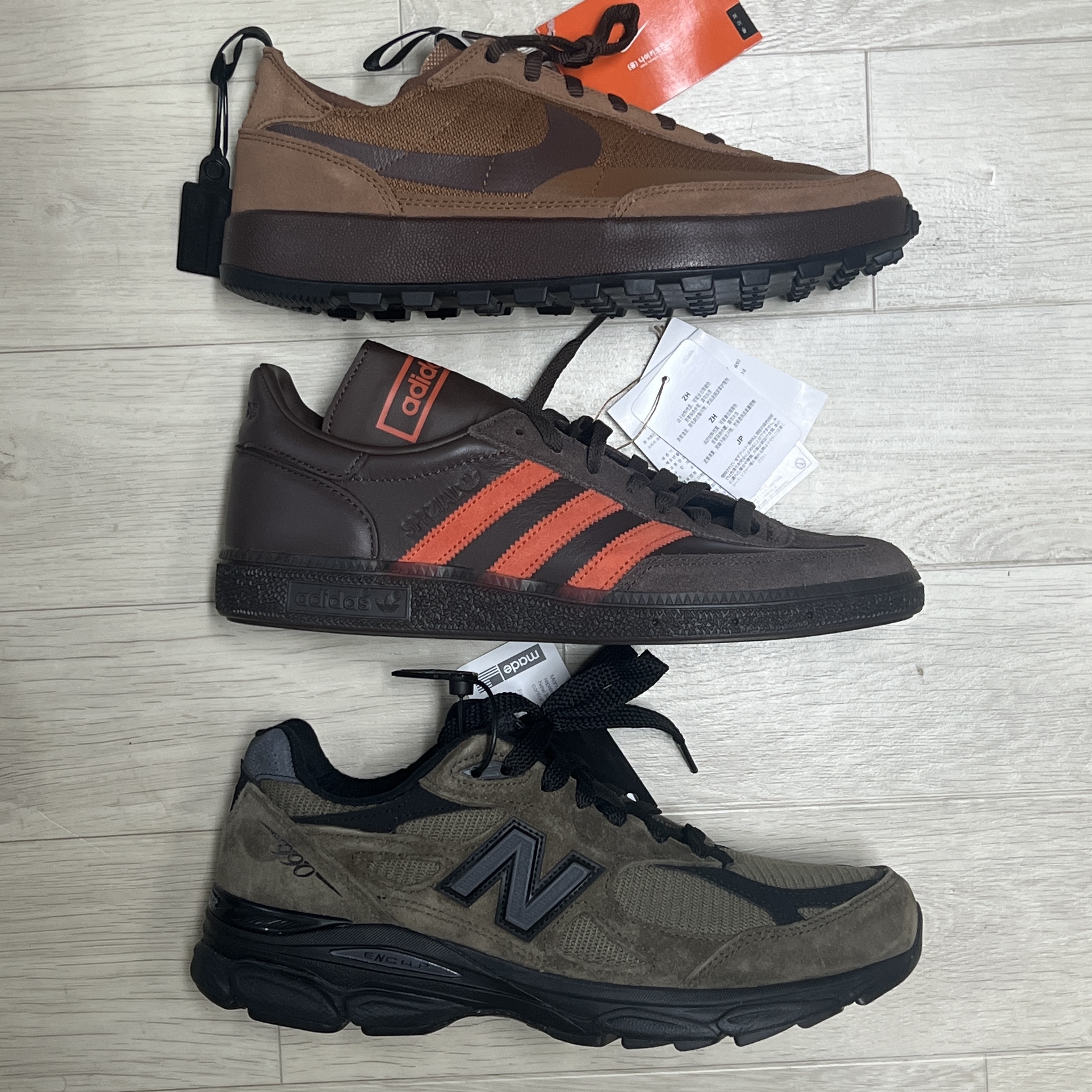 Nike x Tom Sachs General Purpose Shoe Brown, Adidas Spezial Handball Brown Collegiate Orange 착용 스타일