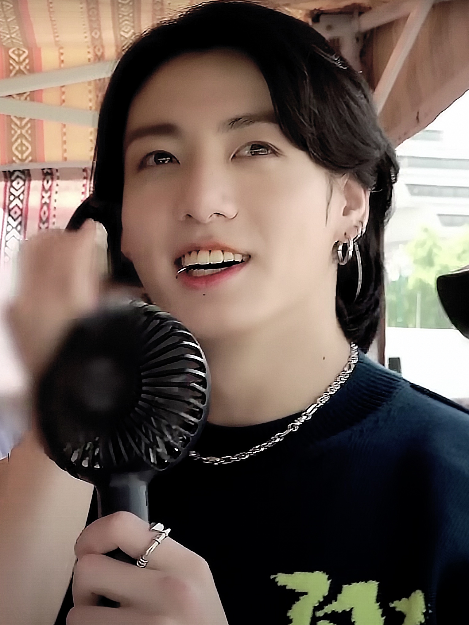 Scudo Happy Flower Ring White Stone, Scudo Sharp Stone Open Ring Black Stone 착용 스타일 - 3