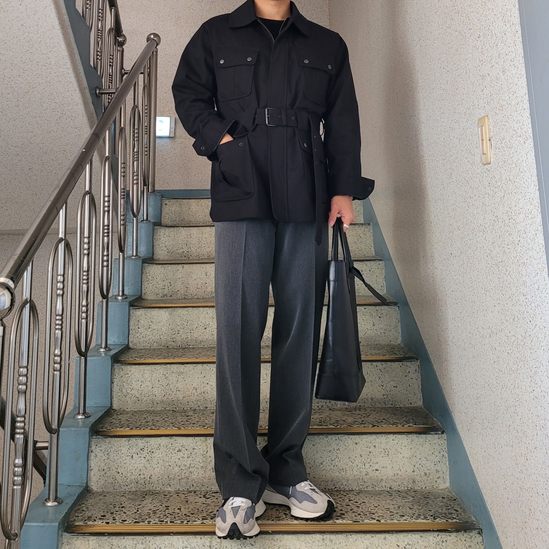New Balance 327 Grey Purple 착용 스타일 - 2