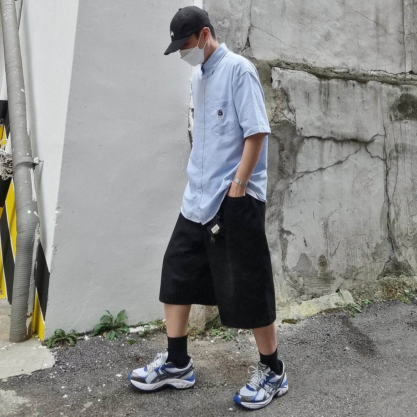 Asics GT-2160 White Illusion Blue, Stussy Stock Low Pro Cap Black 착용 스타일