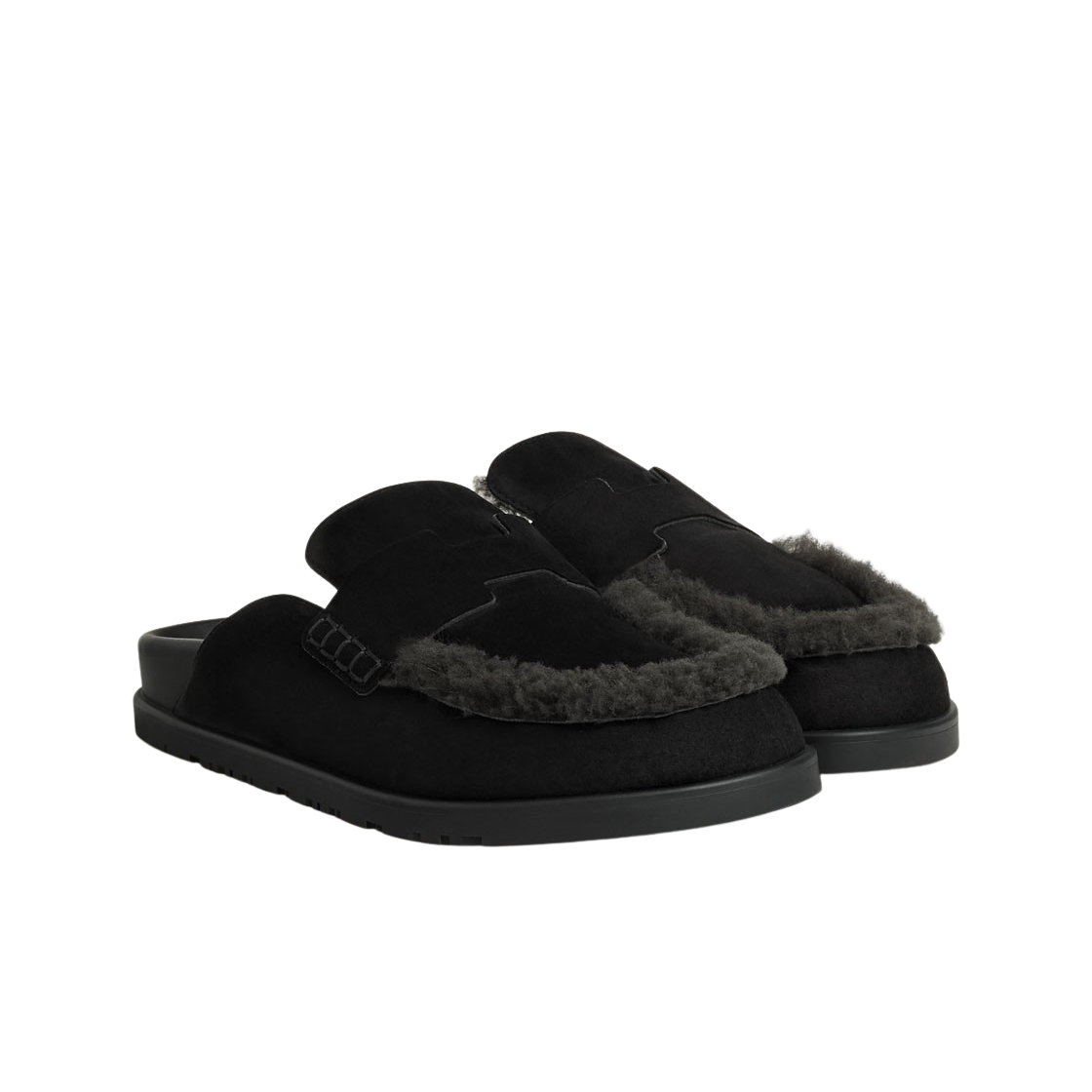 (W) 에르메스 고 뮬 스웨이드 고트스킨 & 누아 그리 퐁쎄((W) Hermes Go Mule Suede Goatskin & Noir Gris Fonce) - 2