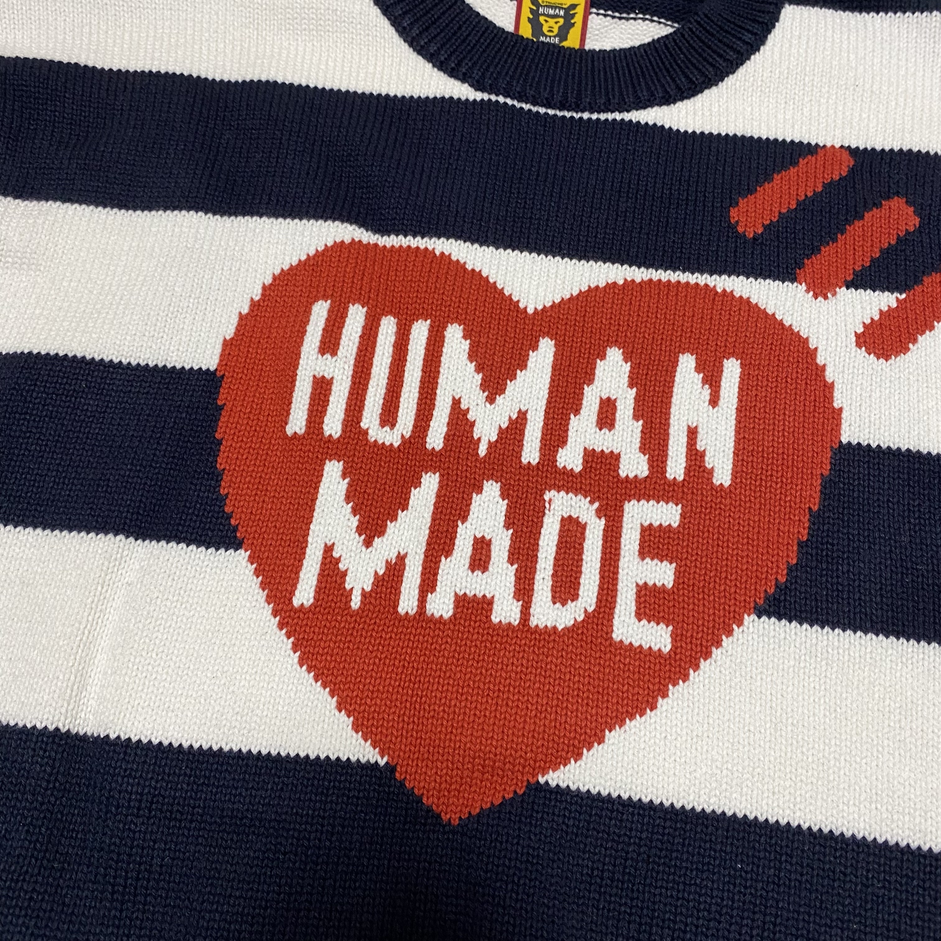 Human Made Striped Heart Knit Sweater Navy 착용 스타일