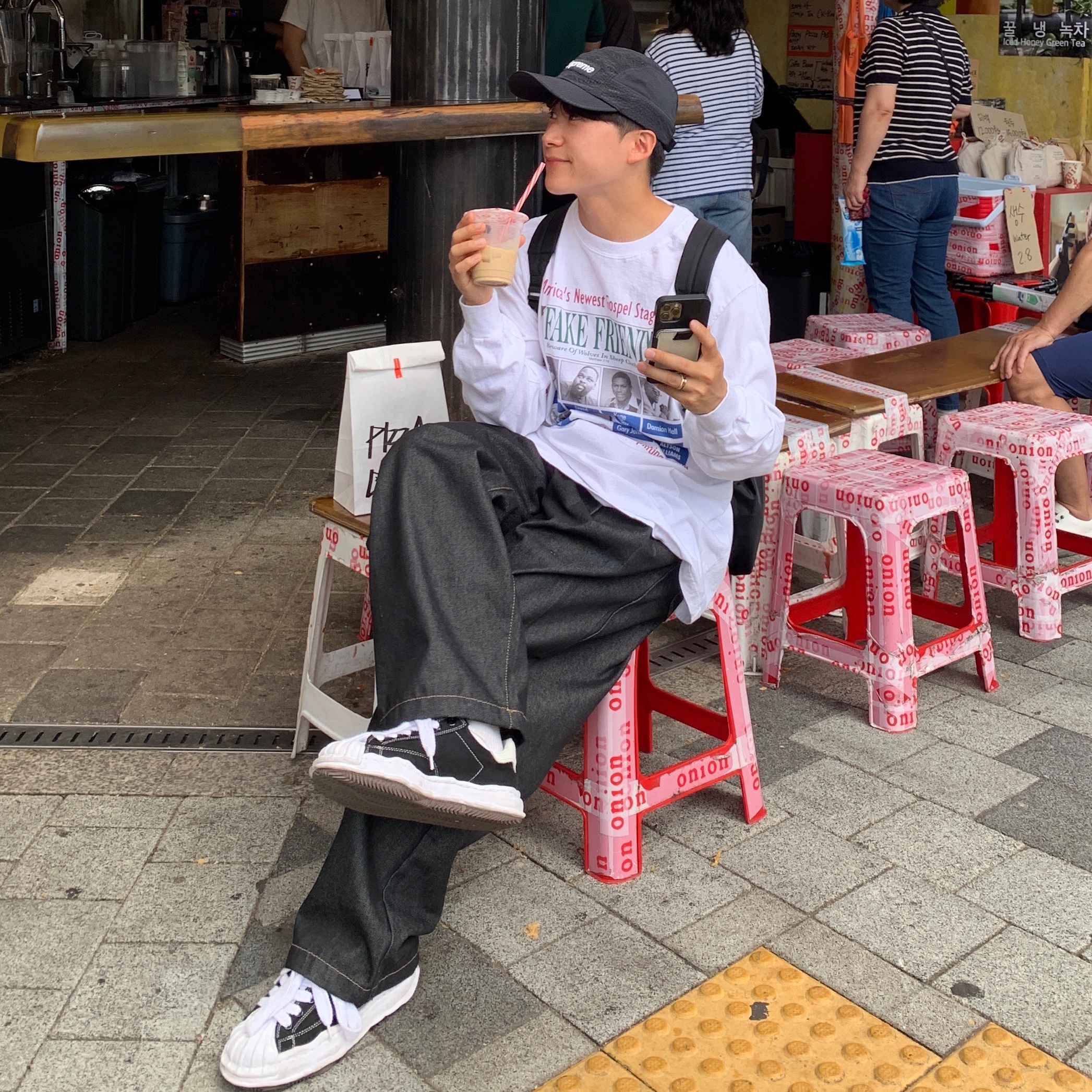Maison Mihara Yasuhiro Blakey OG Sole Canvas Low-top Sneakers Black White, Supreme Mesh Seersucker Camp Cap Black - 21SS 착용 스타일 - 2