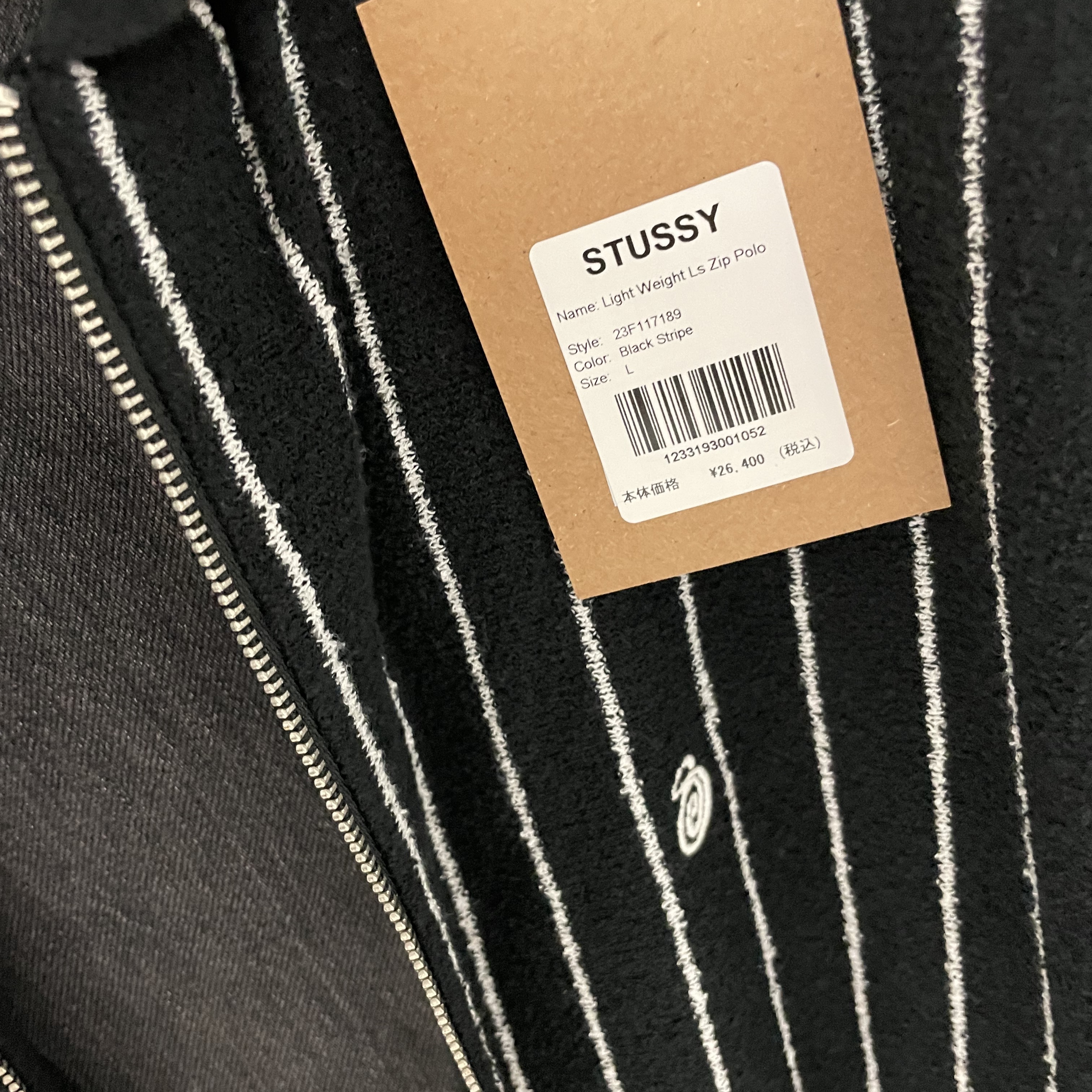 Stussy Lightweight LS Zip Polo Black Stripe 착용 스타일 - 2