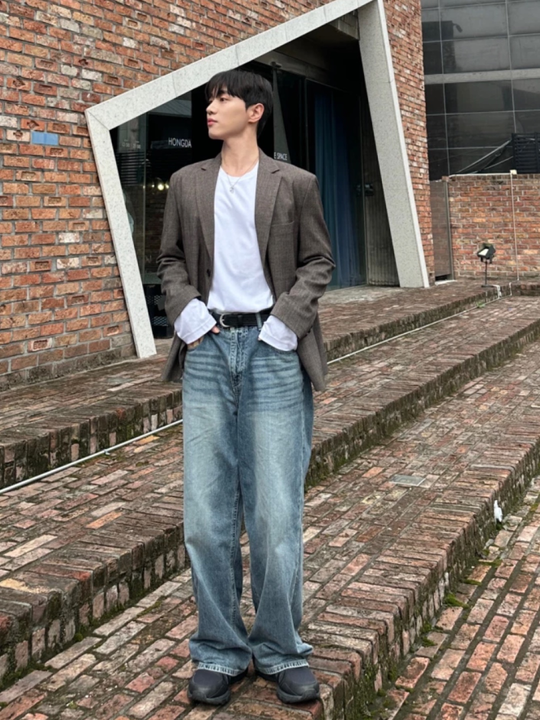 Nike Air Force 1 '07 Low White, Project G/R Coated Backward Denim Pants Blue 착용 스타일 - 4