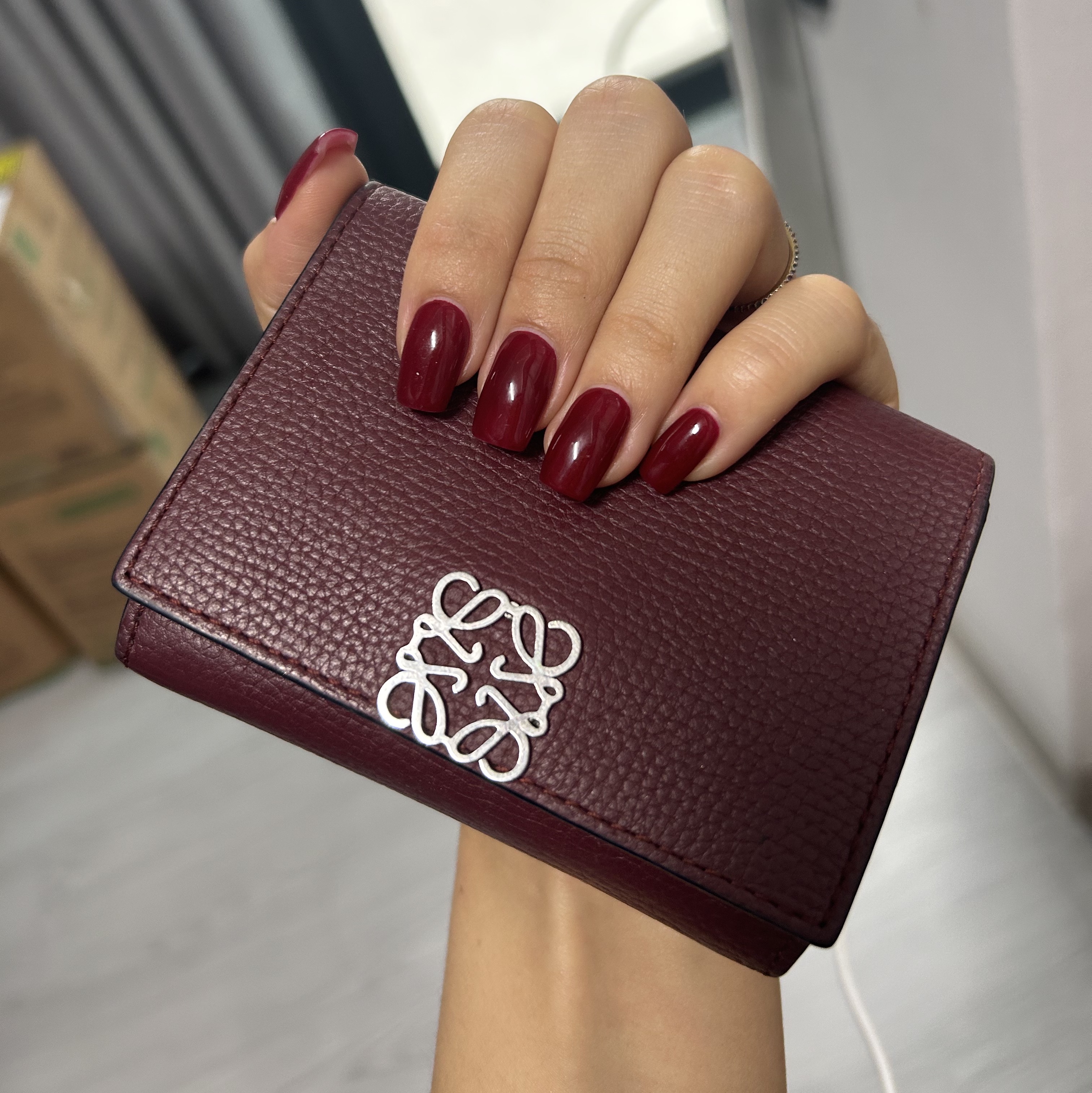 Loewe Anagram Small Vertical Wallet in Pebble Grained Calfskin Sand, Loewe Anagram Small Vertical Wallet in Pebble Grained Calfskin Tan 착용 스타일