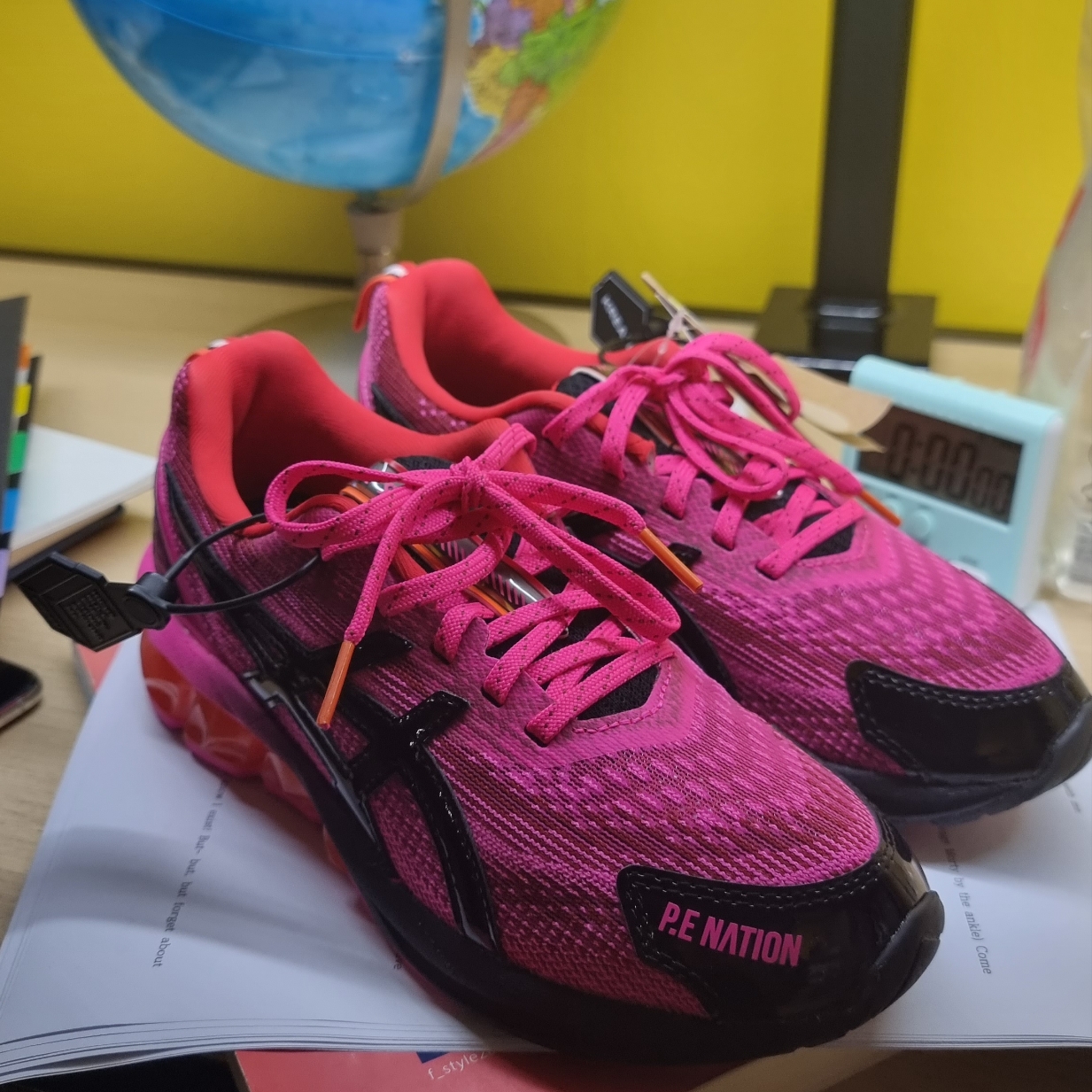 (W) Asics x P.E Nation Gel-Quantum 180 VII Pink Glo Black 착용 스타일