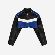 Porta Cropped Biker Leather Jacket Blue