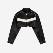 Porta Cropped Biker Leather Jacket Black