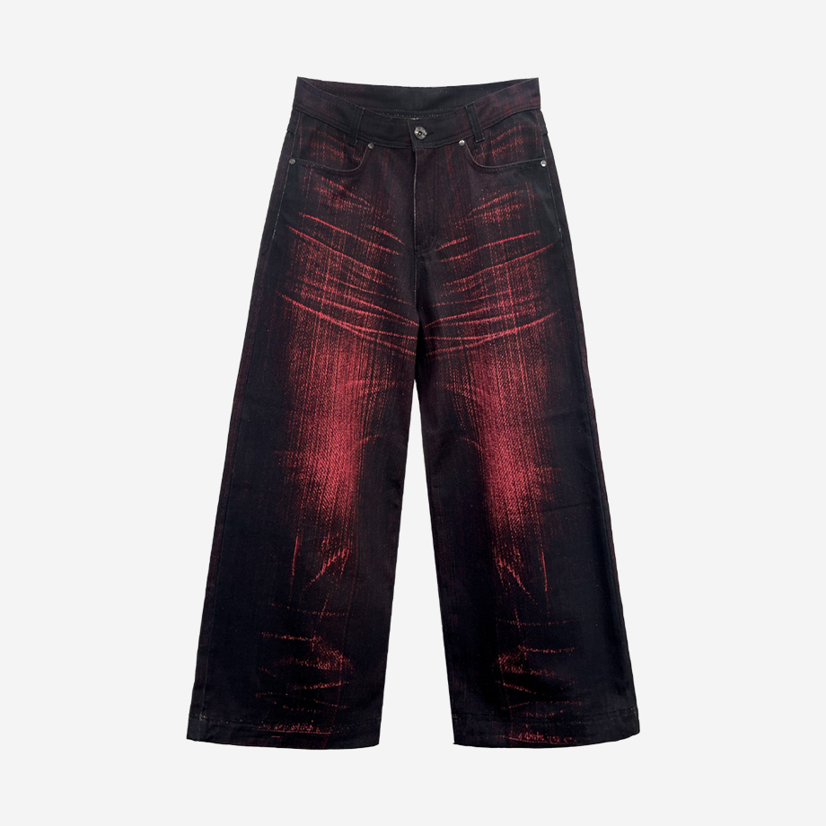 BLR24SSPT07RD BLR Printed Wide Denim Pants Red