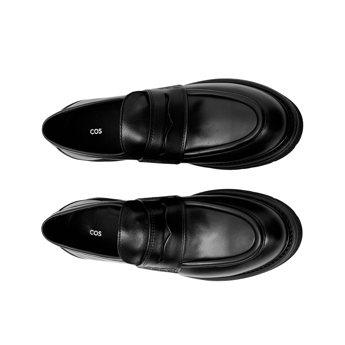(W) 코스 청키 레더 페니 로퍼 블랙((W) COS Chunky Leather Penny Loafers Black) - 2