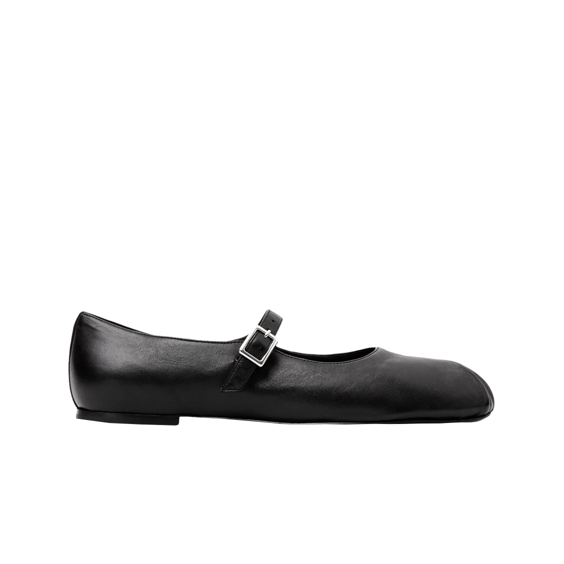 (W) 코스 플리티드 레더 메리 제인 플랫 블랙((W) COS Pleated Leather Mary Jane Flats Black)