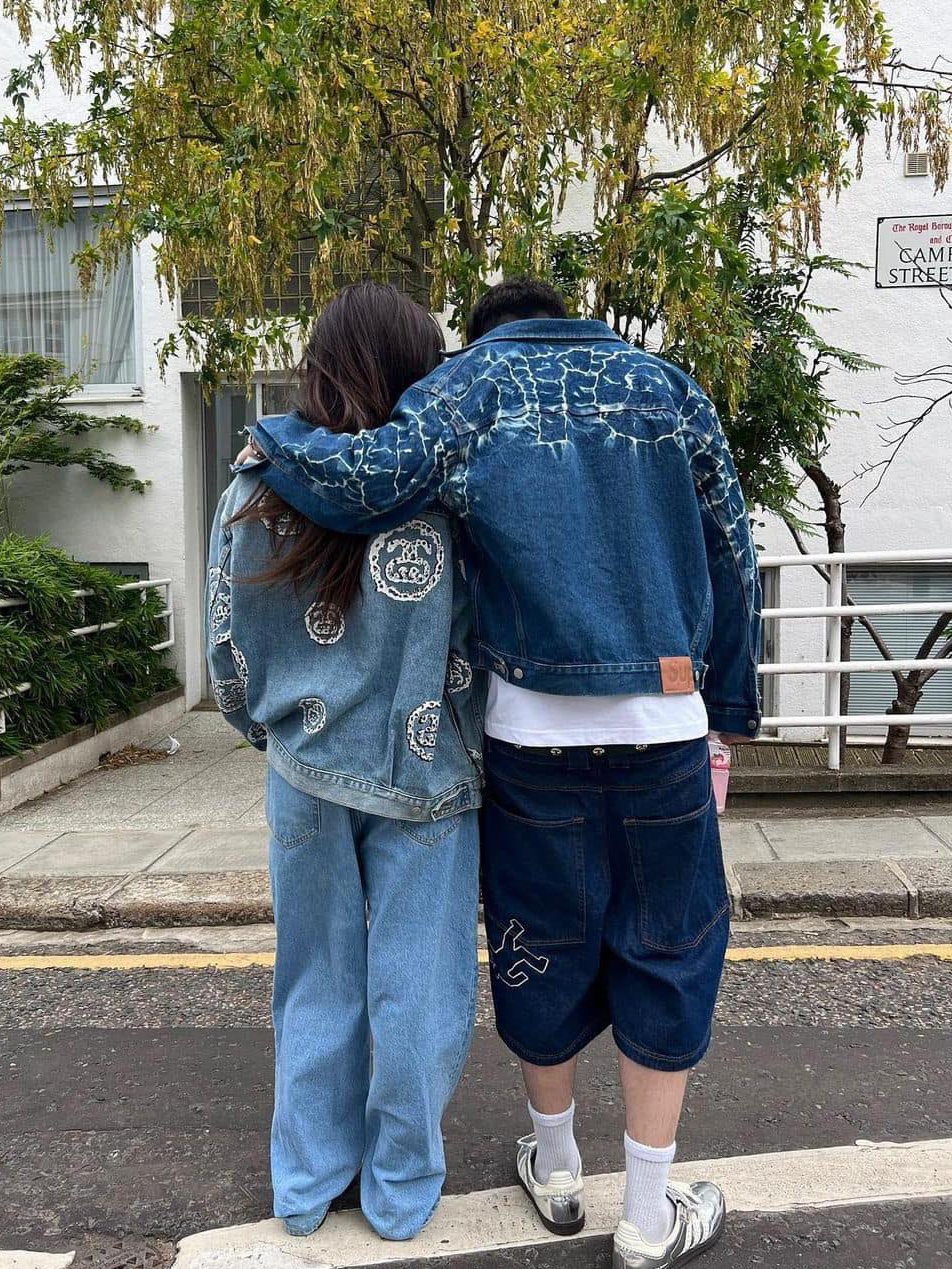 Adidas x Wales Bonner Samba Silver Metallic, Stussy x Denim Tears Type 2 Jacket Light Indigo 착용 스타일 - 2