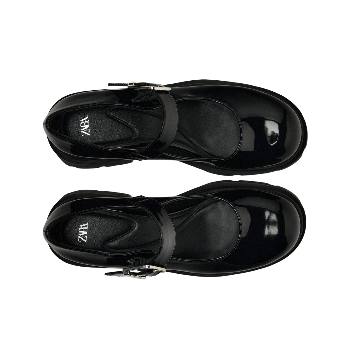 (W) 자라 버클 트랙솔 메리 제인 발레리나 플랫 슈즈 블랙((W) Zara Buckled Track-Sole Mary Jane Ballerina Flat Shoes Black) - 2