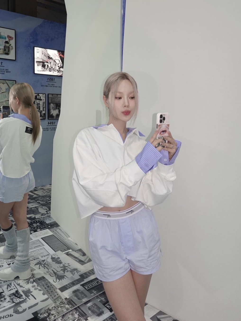 (W) Homme Girls Boxer Shorts Ticking Stripe 착용 스타일