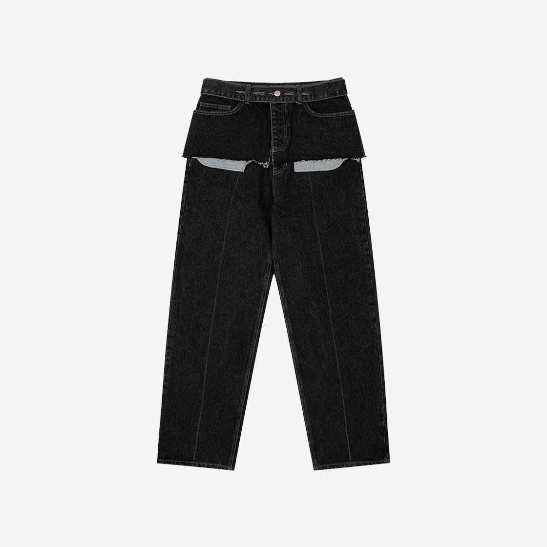 포르타 더블 레이어 벨티드 데님 다크그레이