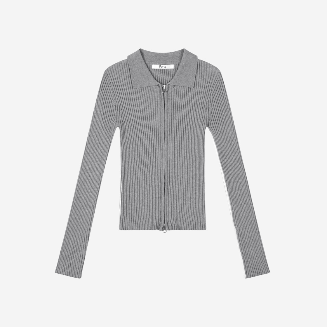 포르타 라인 리브드 니트 집업 그레이