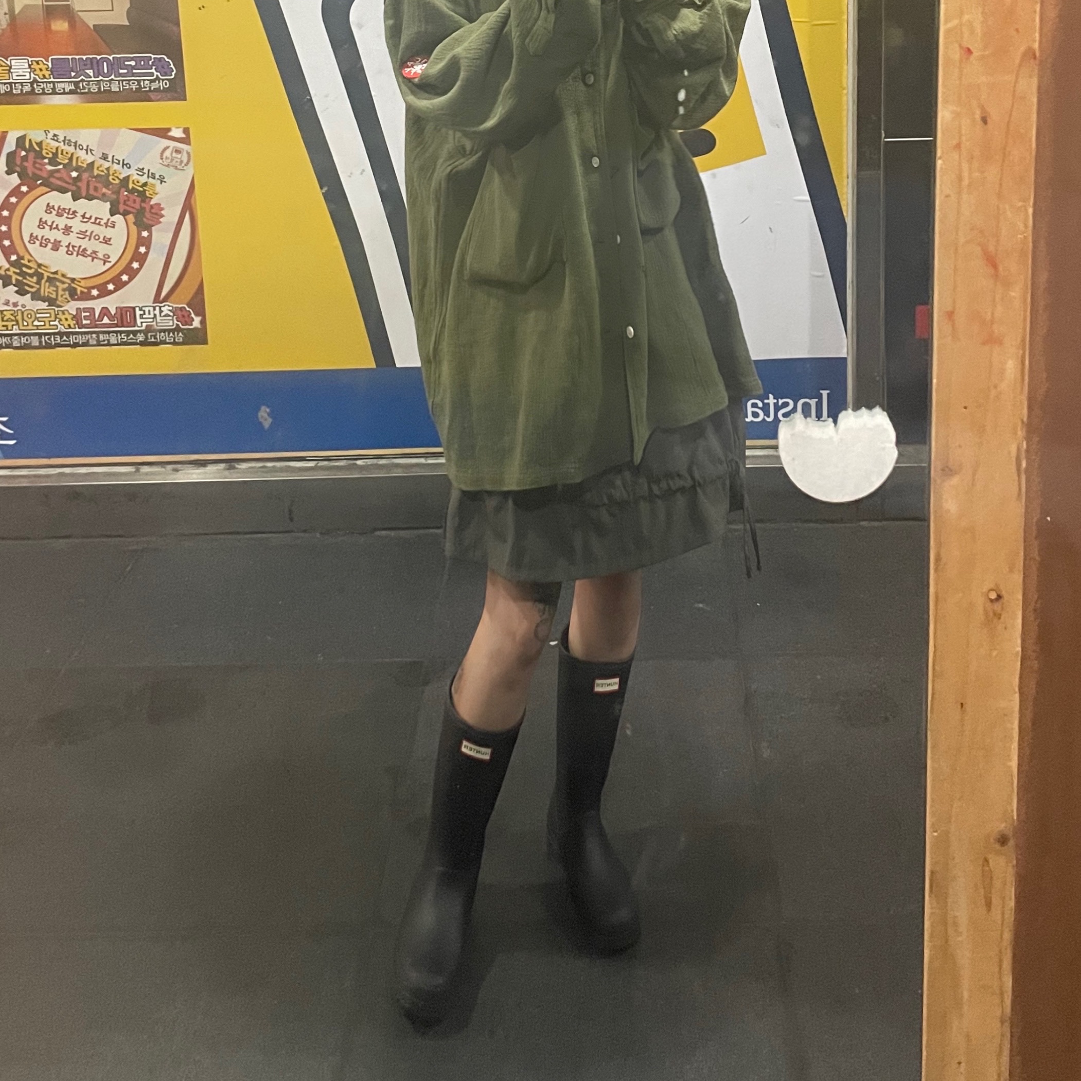 Cav Empt CL Open Shirt Olive - 23FW, (W) Hunter Original Tall Rain Boots Black 착용 스타일