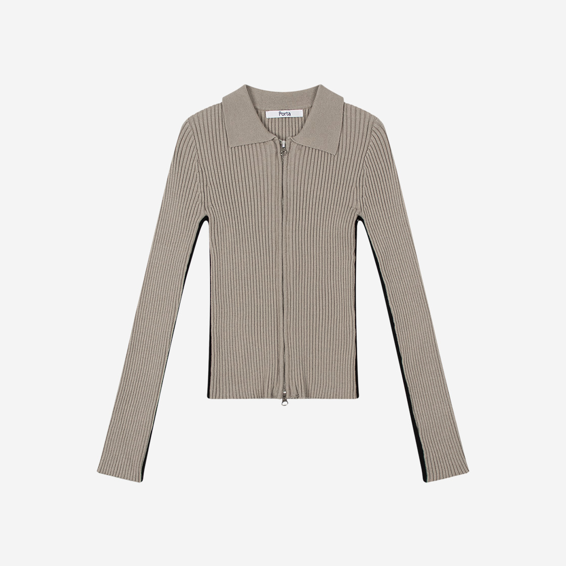포르타 라인 리브드 니트 집업 베이지