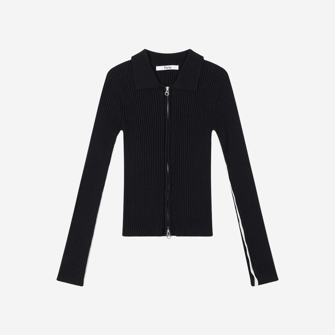 포르타 라인 리브드 니트 집업 네이비